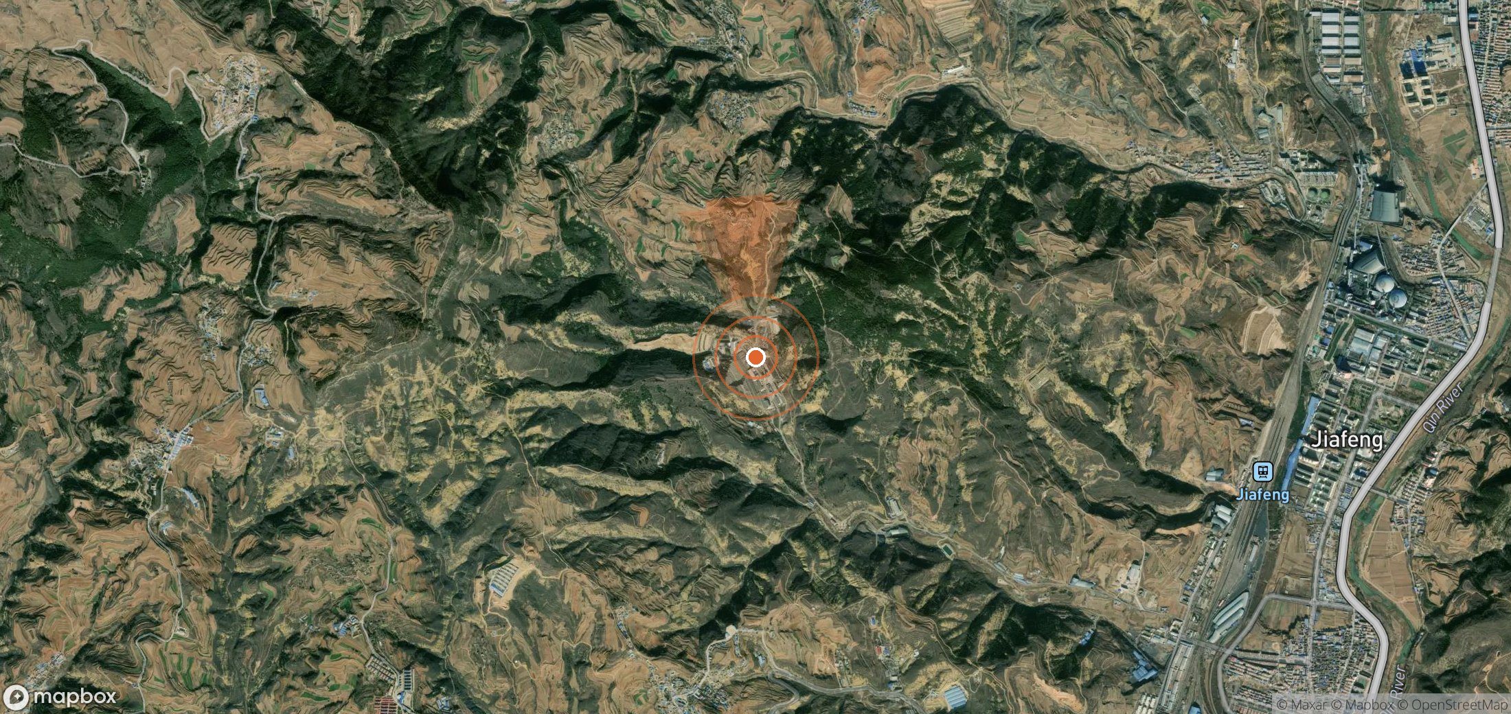 Satellite map of methane plume locations in China