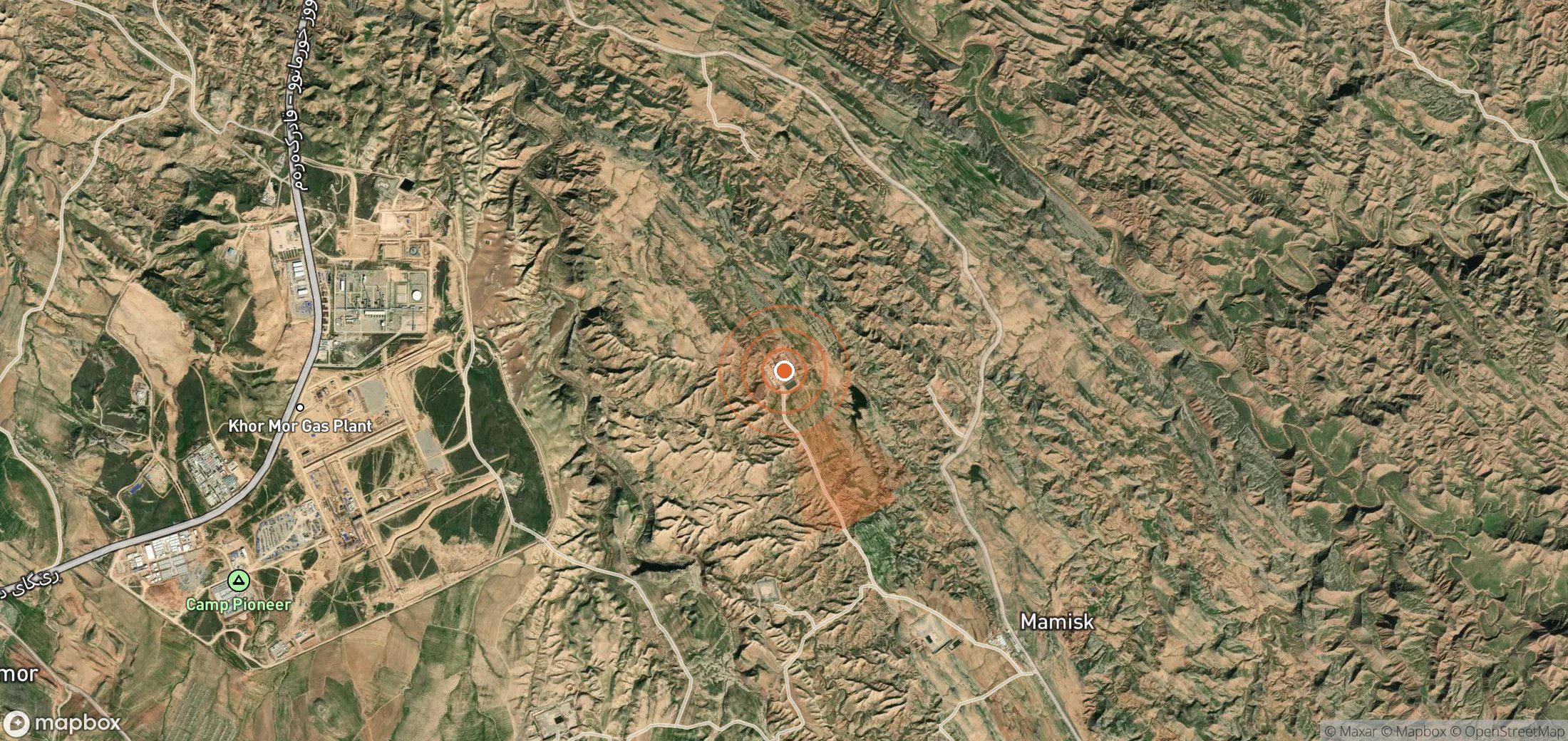 Satellite map of methane plume locations in Iraq