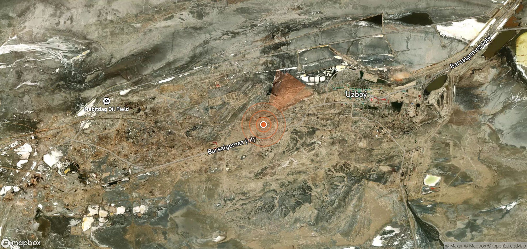 Satellite map of methane plume locations in Turkmenistan
