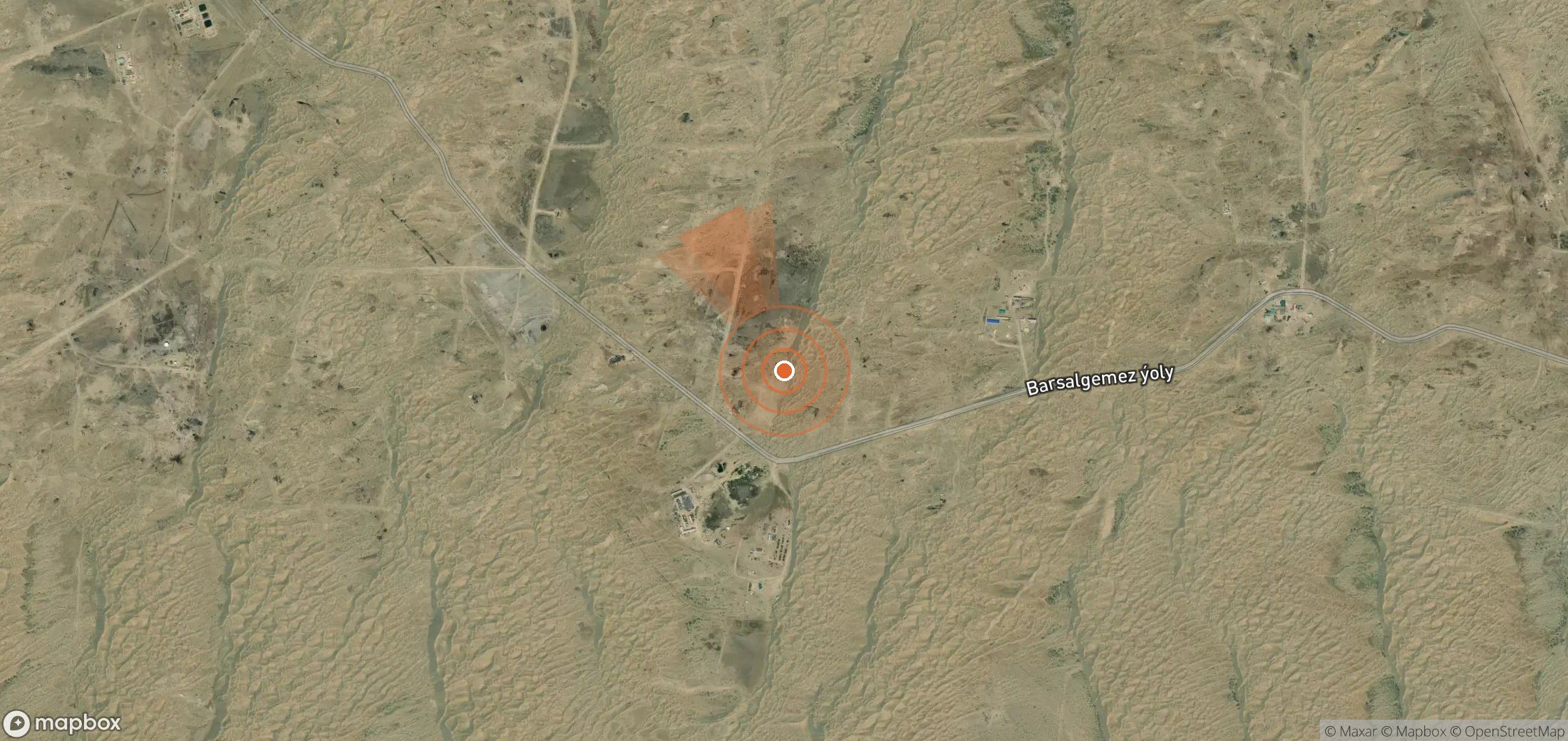 Satellite map of methane plume locations in Turkmenistan