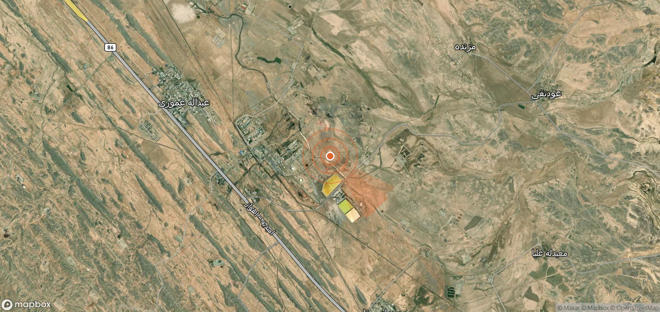Satellite map of methane plume locations in Iran