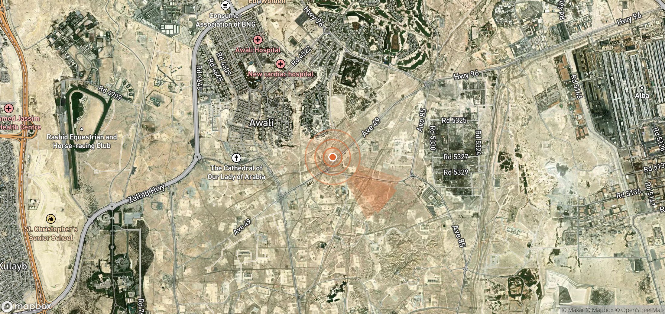 Satellite map of methane plume locations in Bahrain