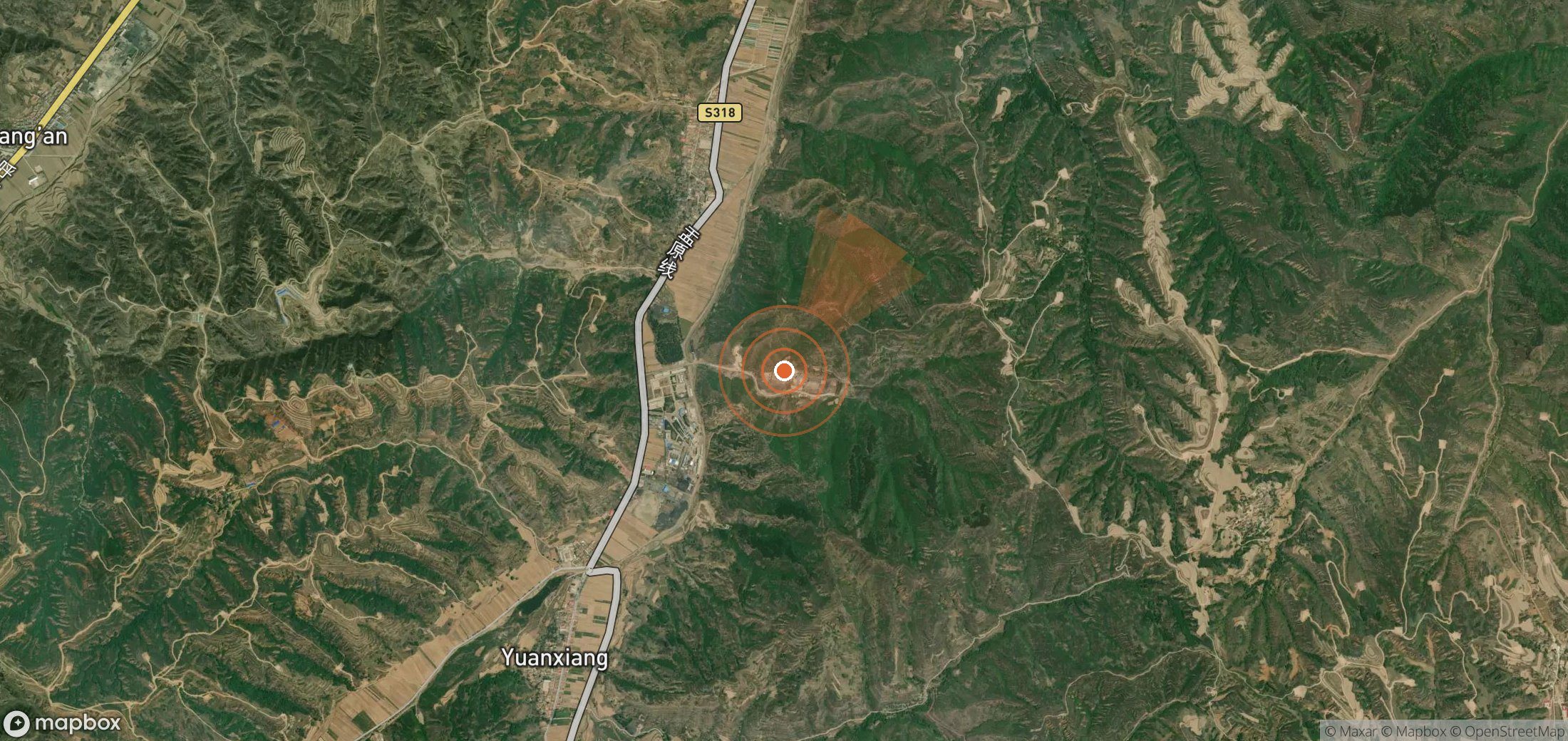 Satellite map of methane plume locations in China