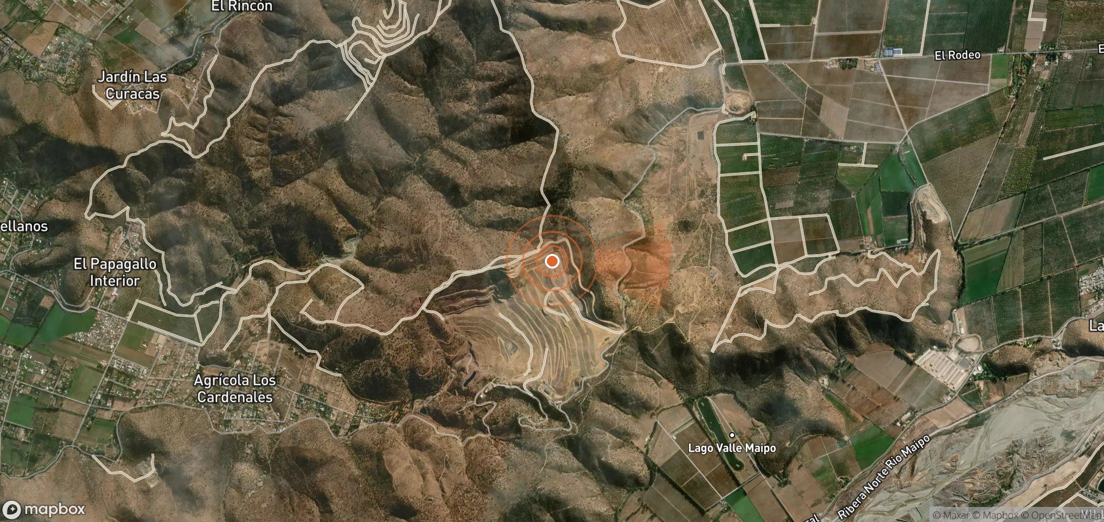 Satellite map of methane plume locations in Chile