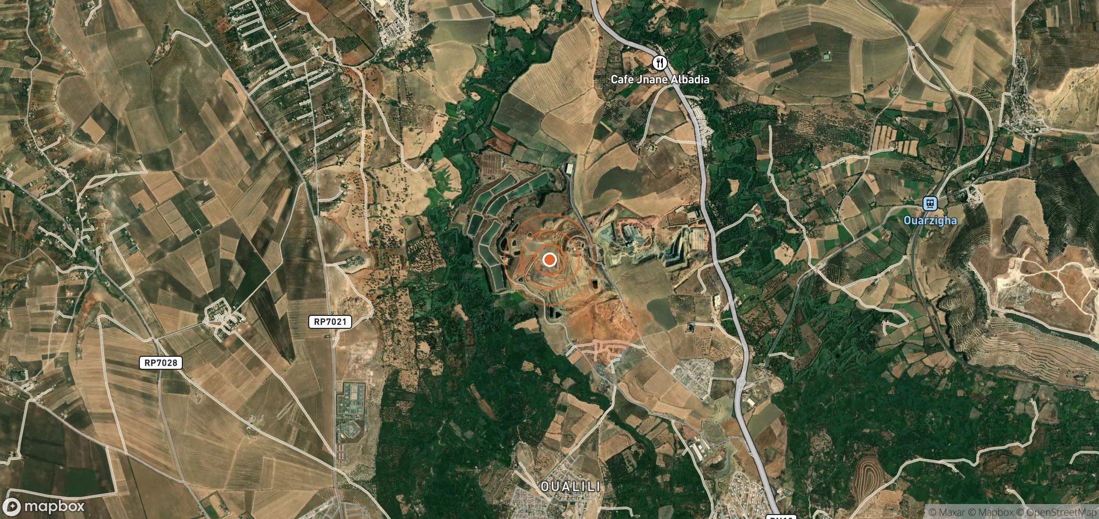 Satellite map of methane plume locations in Morocco