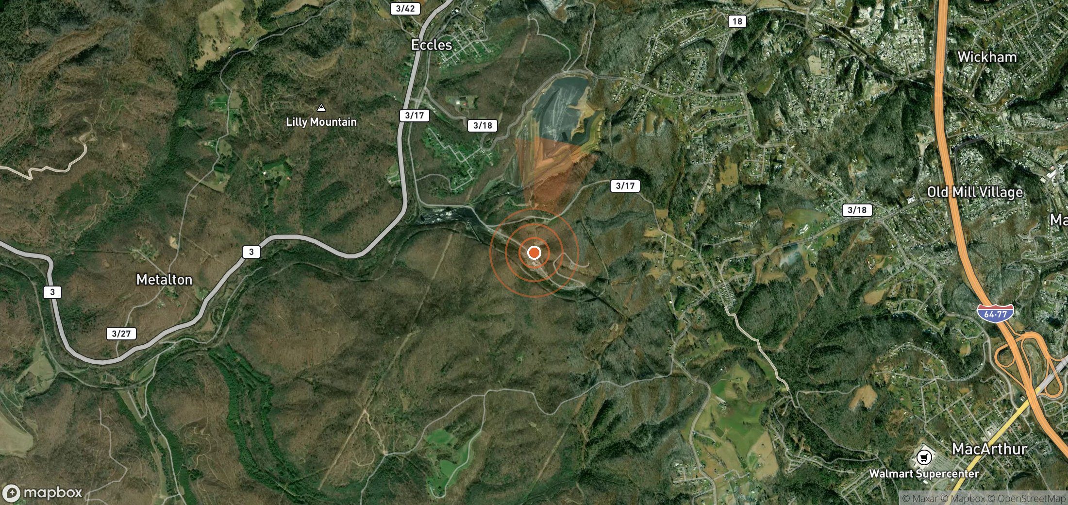 Satellite map of methane plume locations in United States