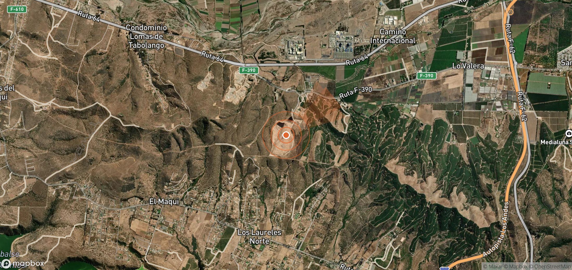 Satellite map of methane plume locations in Chile