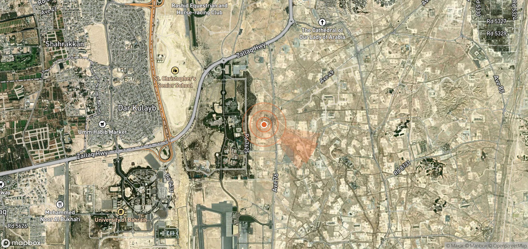 Satellite map of methane plume locations in Bahrain