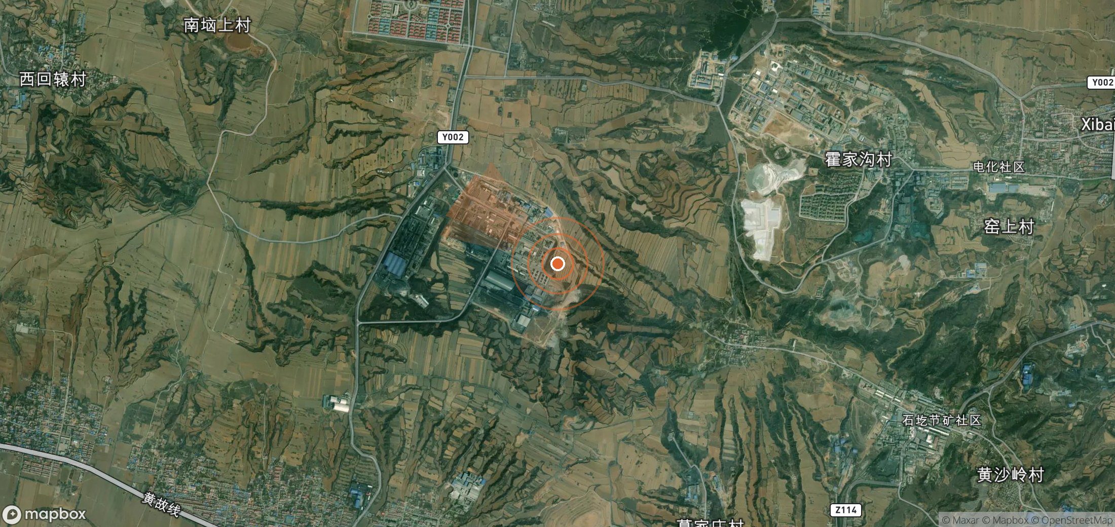 Satellite map of methane plume locations in China
