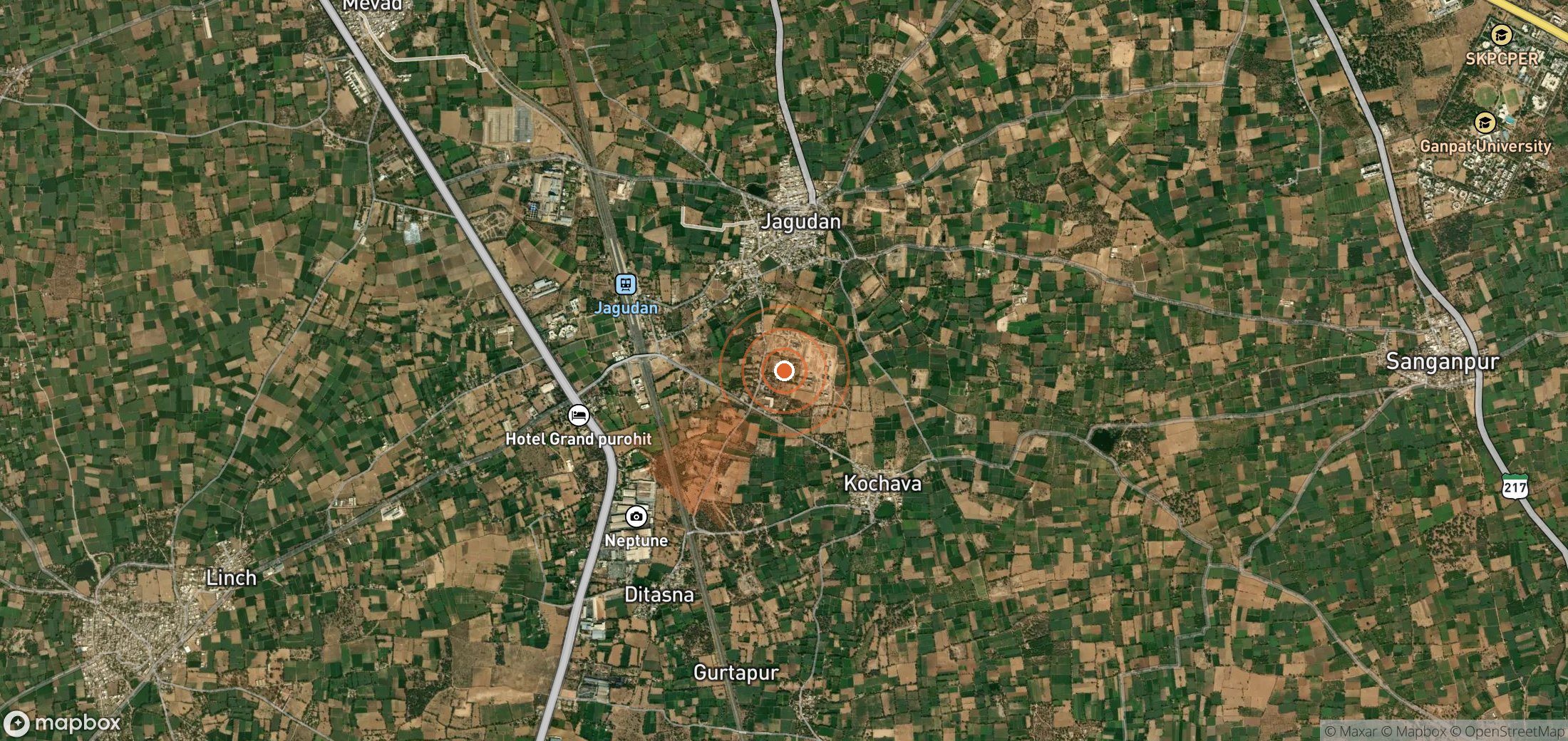 Mapa satelital de plumas de metano en India