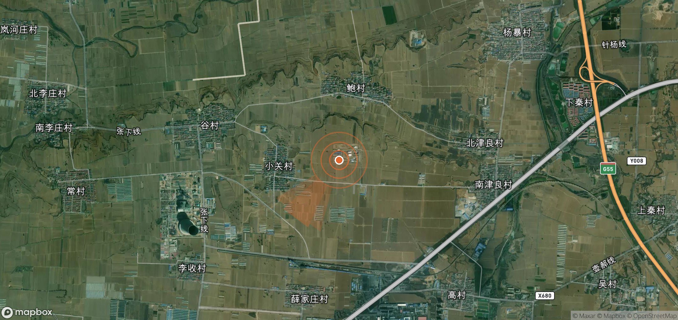 Satellite map of methane plume locations in China