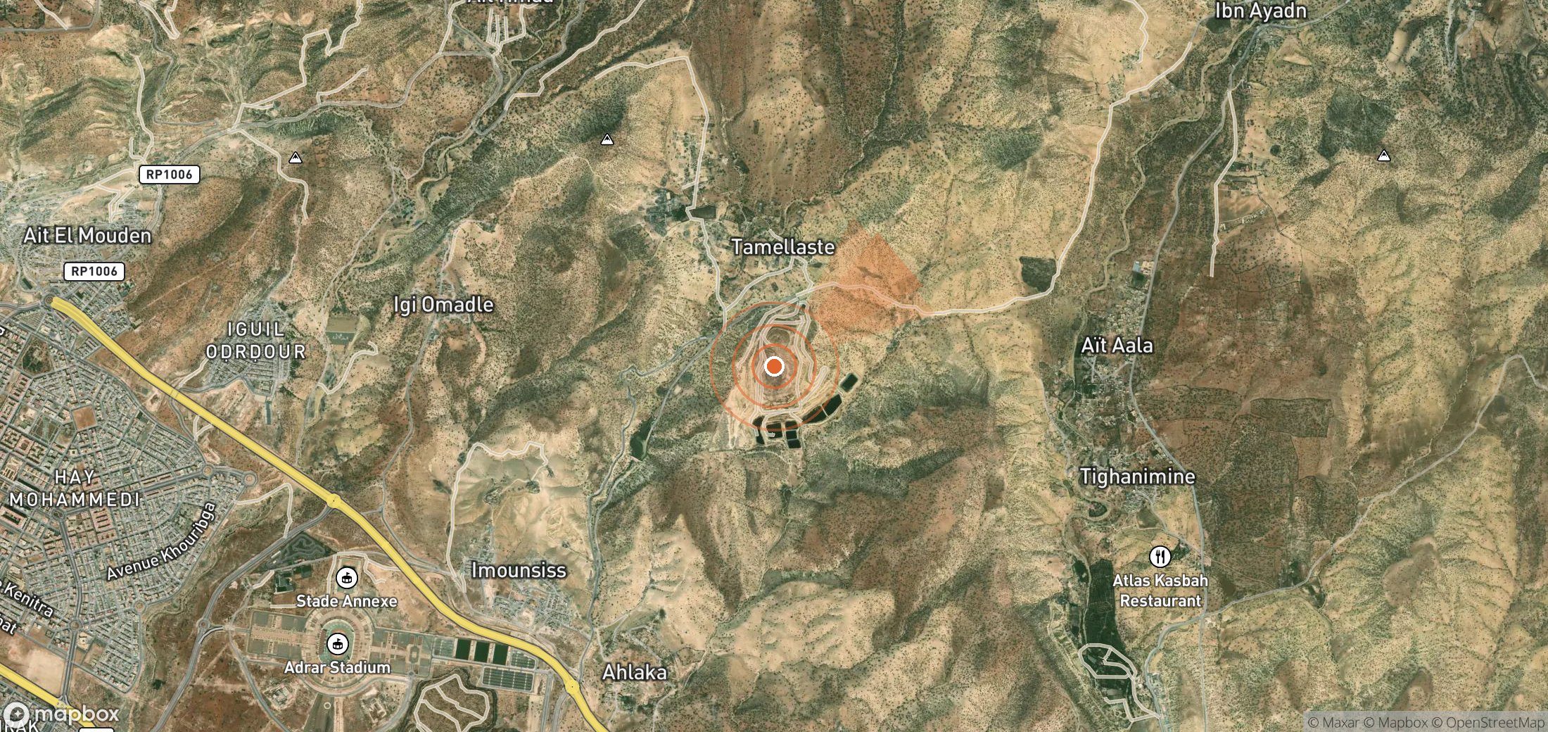 Satellite map of methane plume locations in Morocco