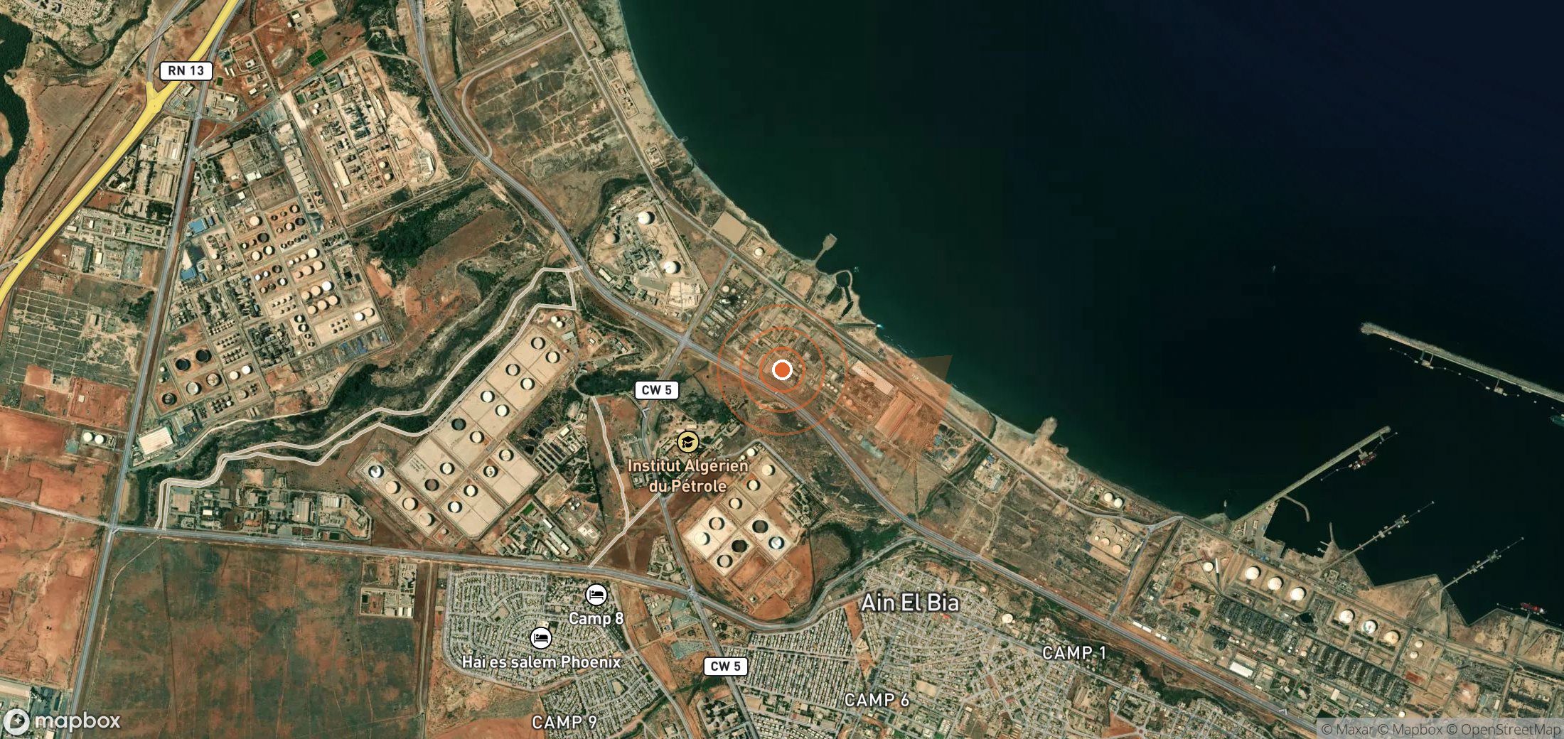 Satellite map of methane plume locations in Algeria