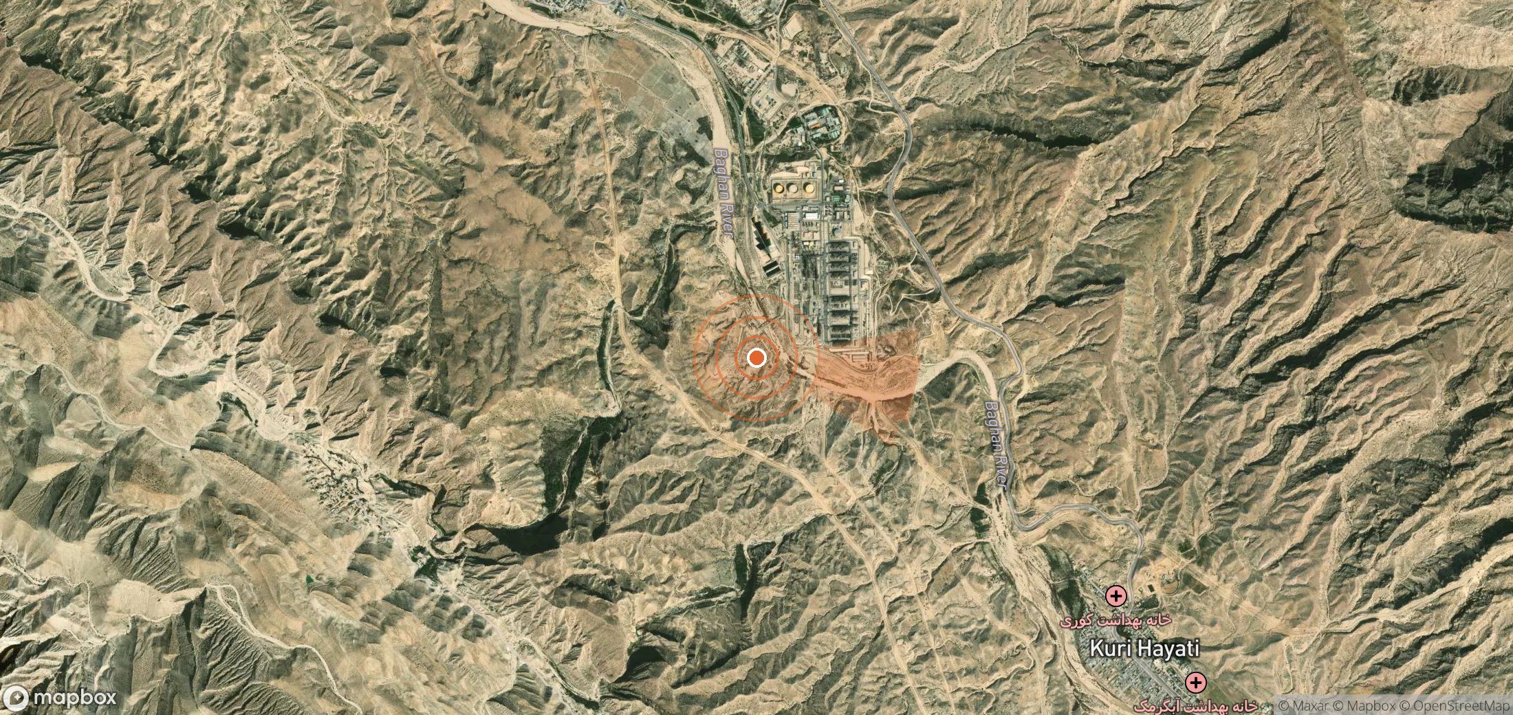 Mapa satelital de plumas de metano en Irán