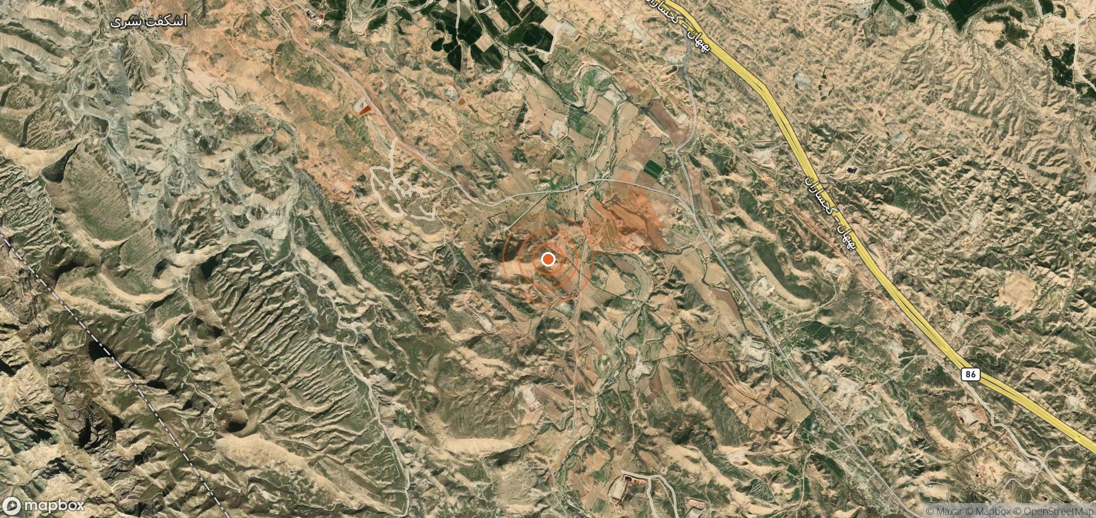 Satellite map of methane plume locations in Iran