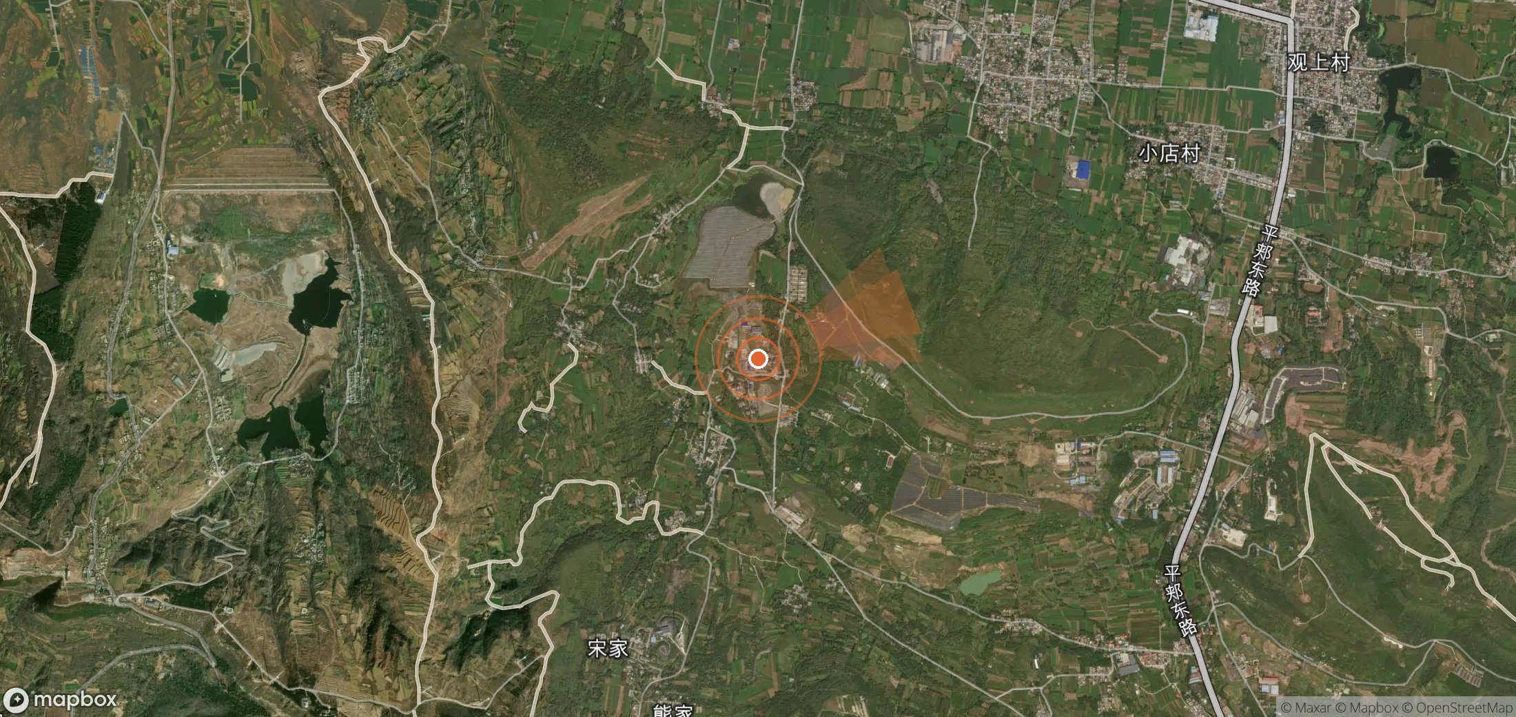Satellite map of methane plume locations in China