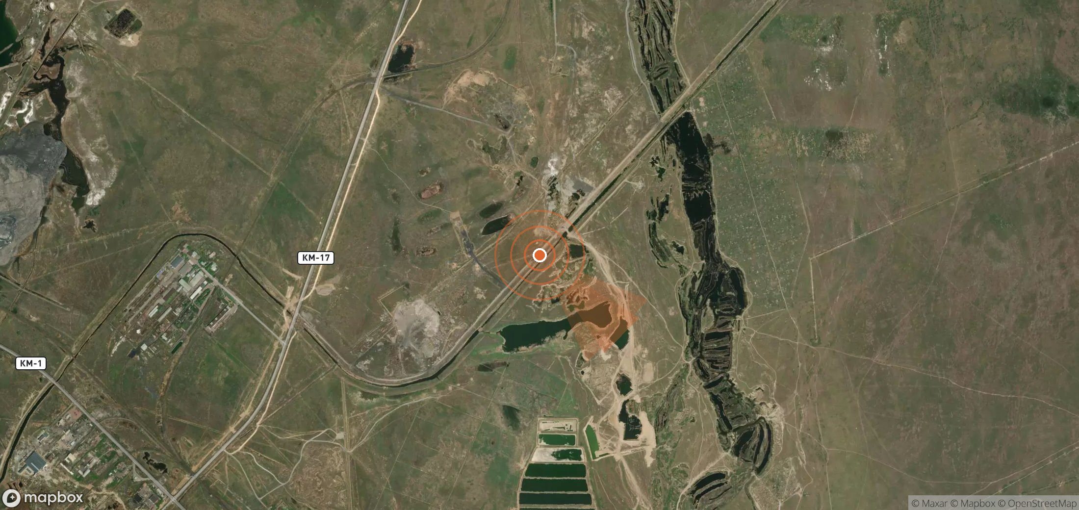 Mapa satelital de plumas de metano en Kazajistán
