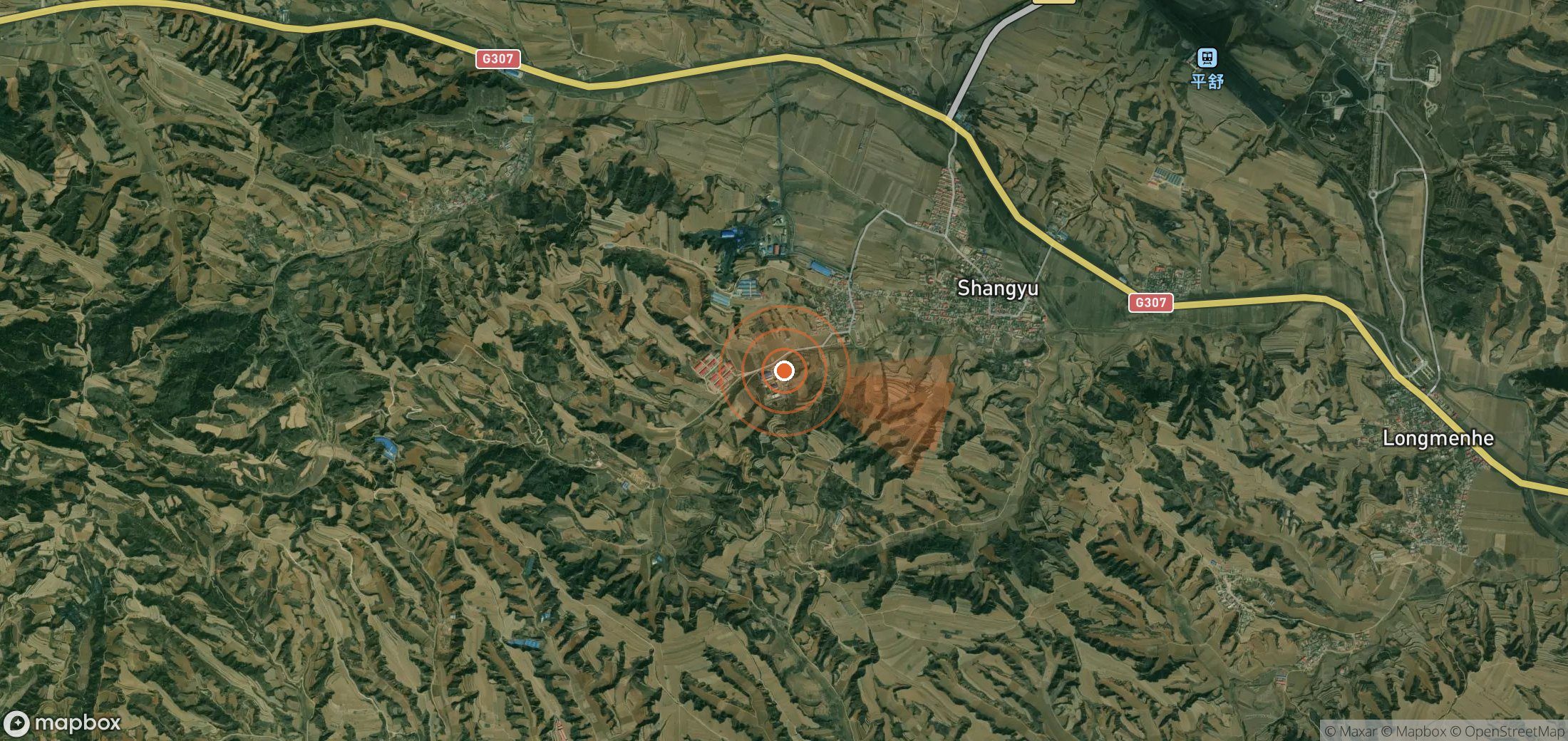 Satellite map of methane plume locations in China