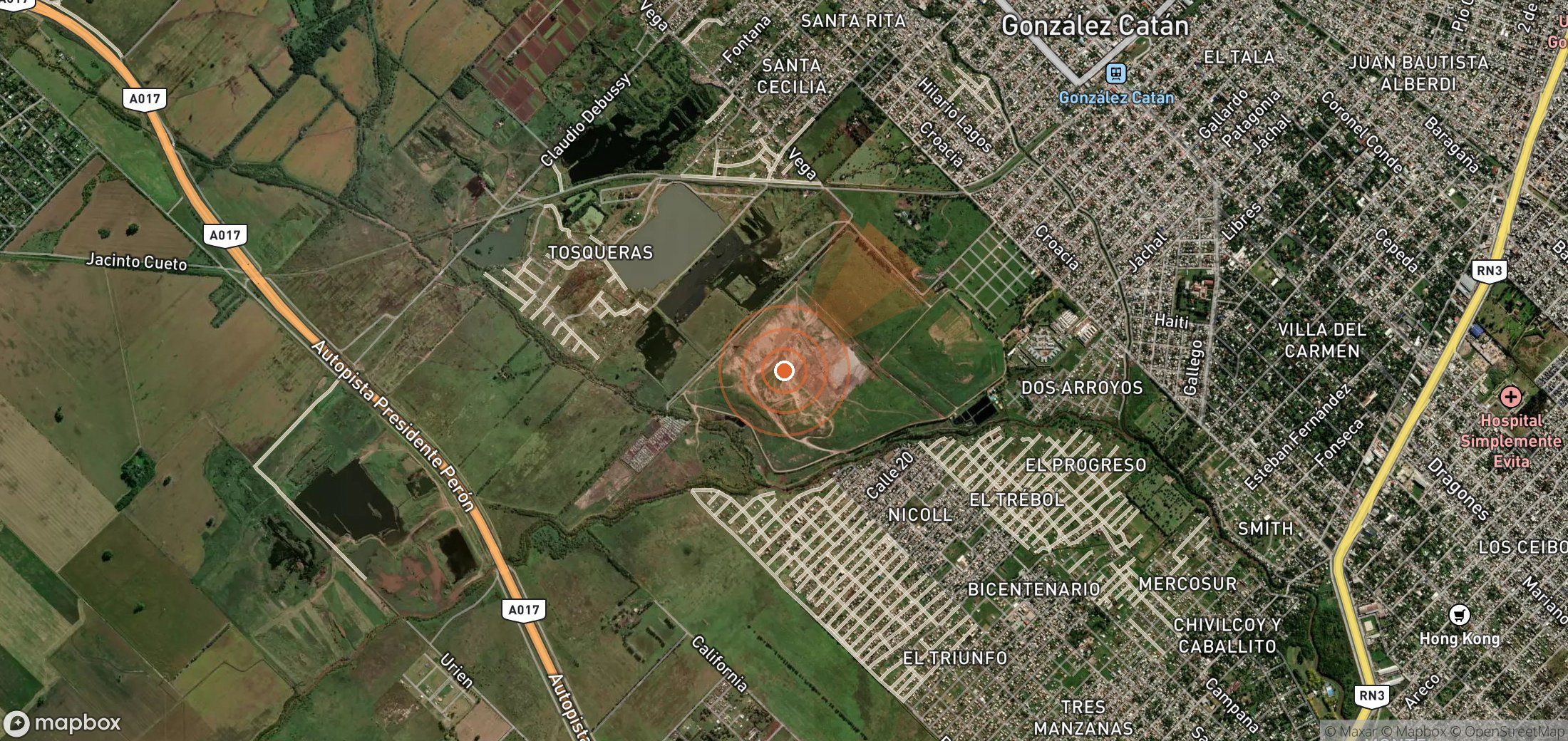 Mapa satelital de plumas de metano en Argentina