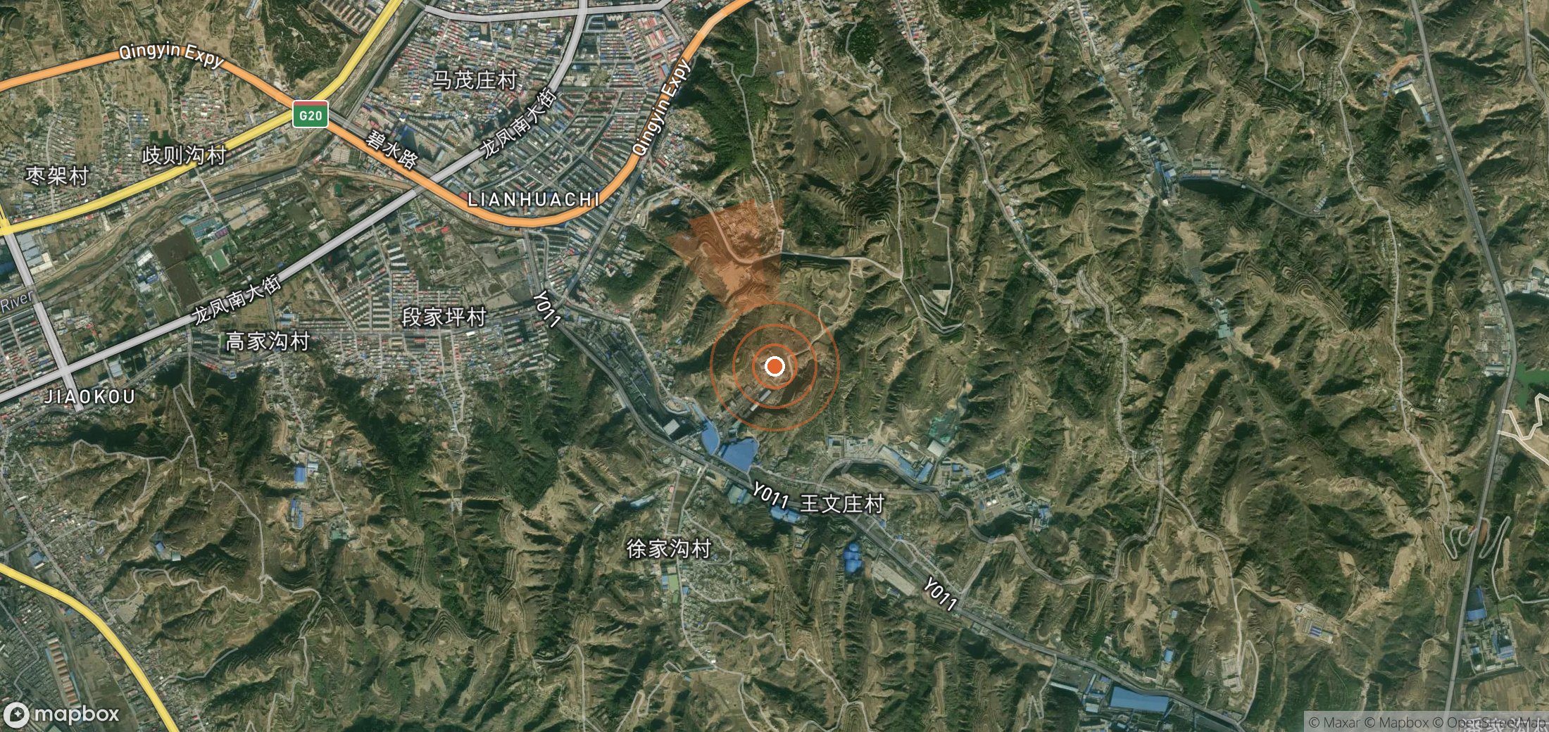 Satellite map of methane plume locations in China