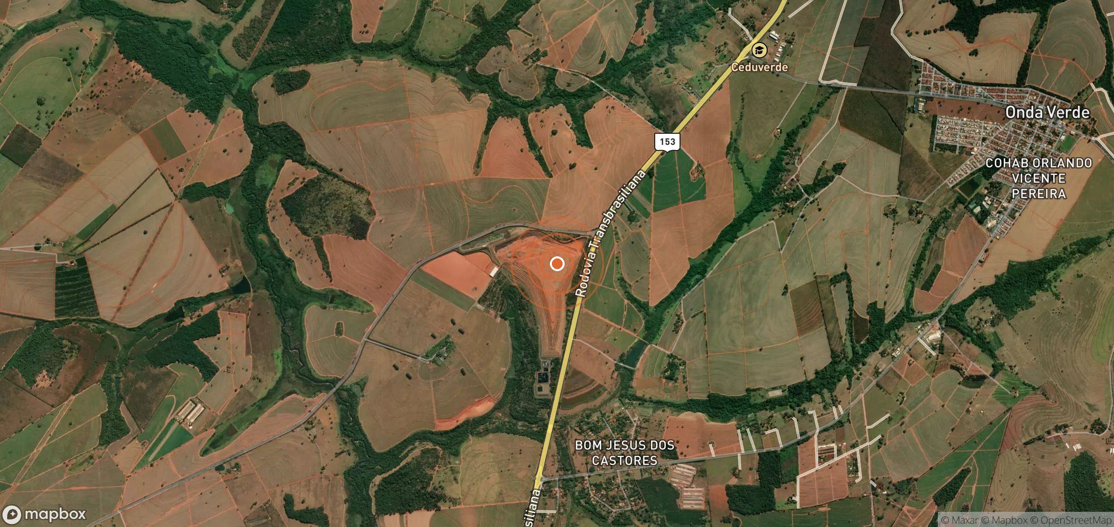 Satellite map of methane plume locations in Brazil