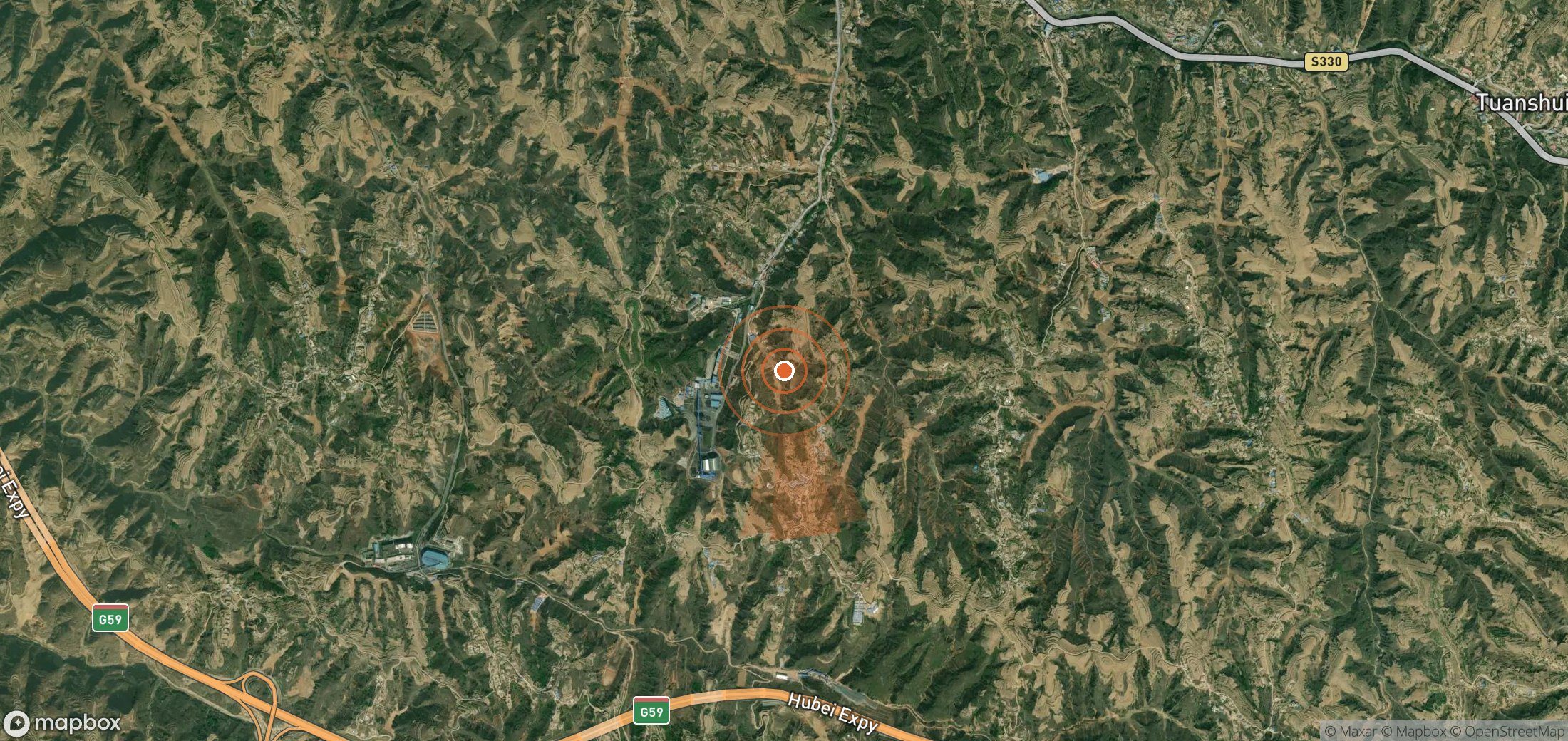 Satellite map of methane plume locations in China