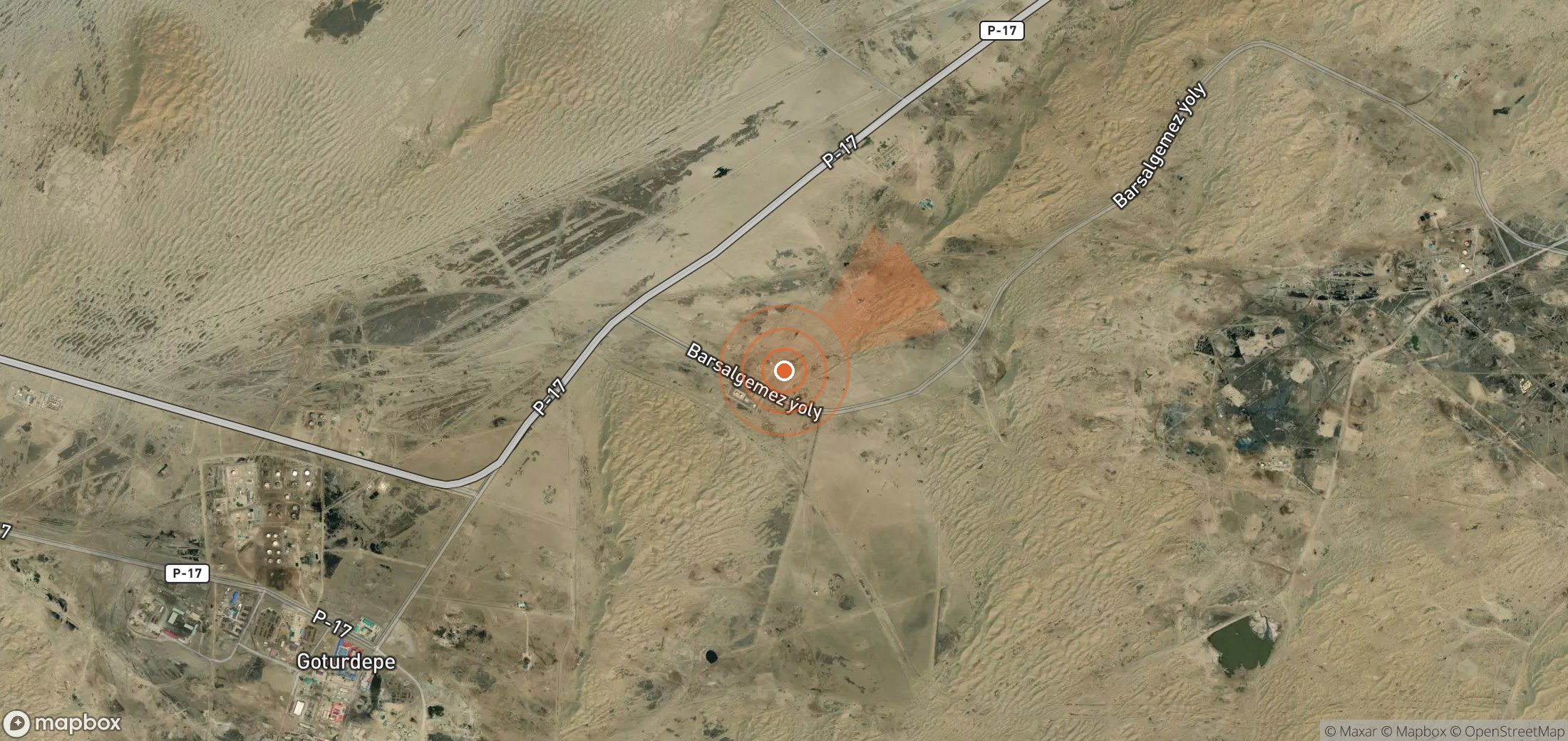 Satellite map of methane plume locations in Turkmenistan