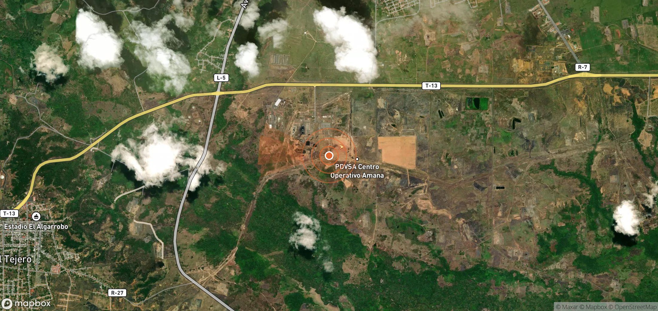 Satellite map of methane plume locations in Venezuela