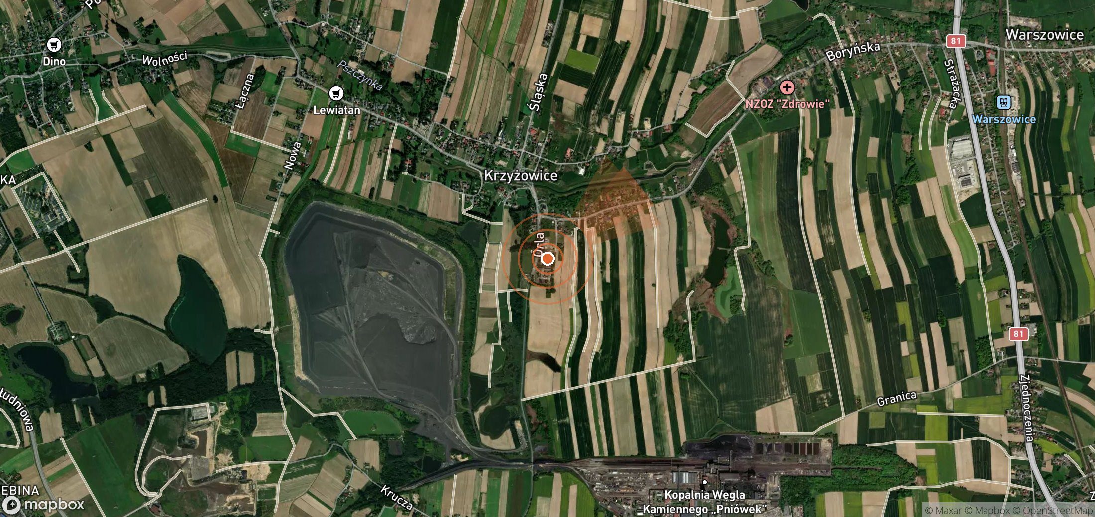 Satellite map of methane plume locations in Poland