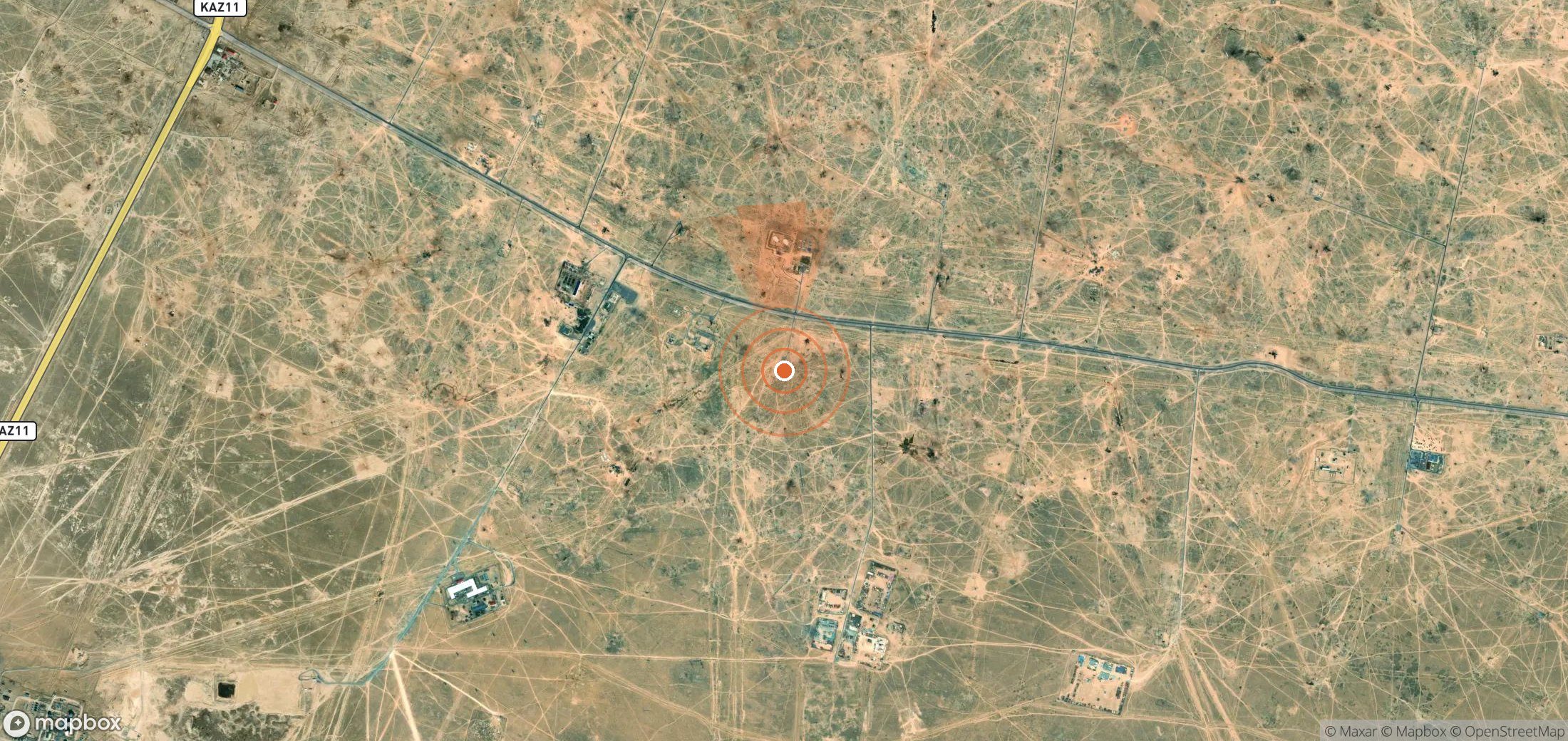 Mapa satelital de plumas de metano en Kazajistán