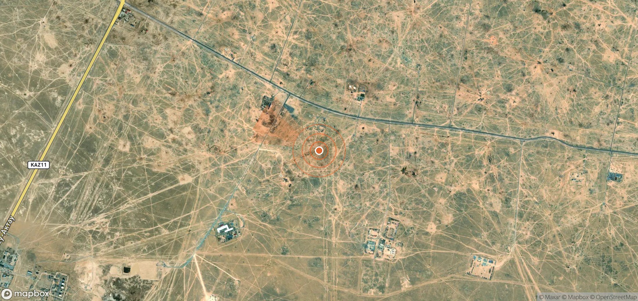 Mapa satelital de plumas de metano en Kazajistán