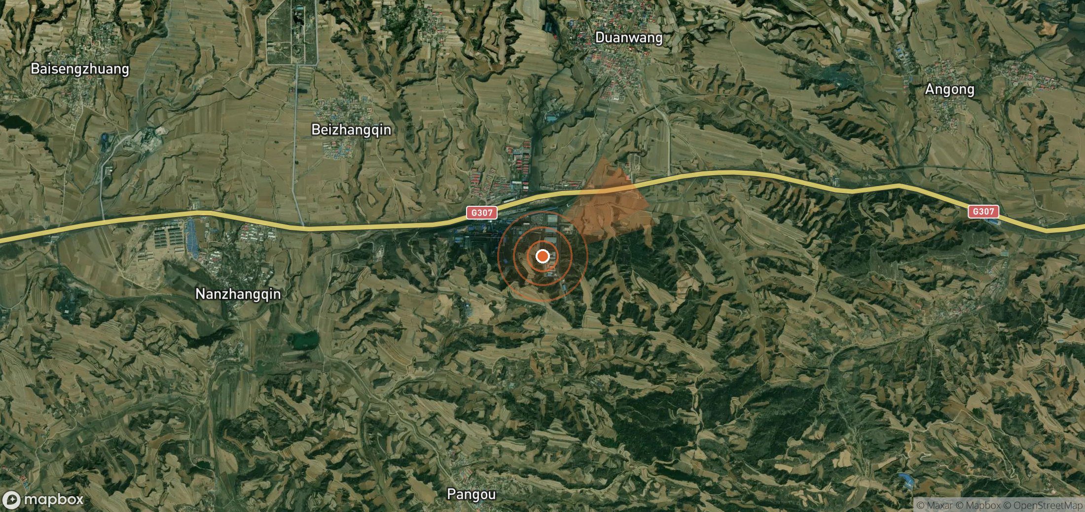 Mapa satelital de plumas de metano en China