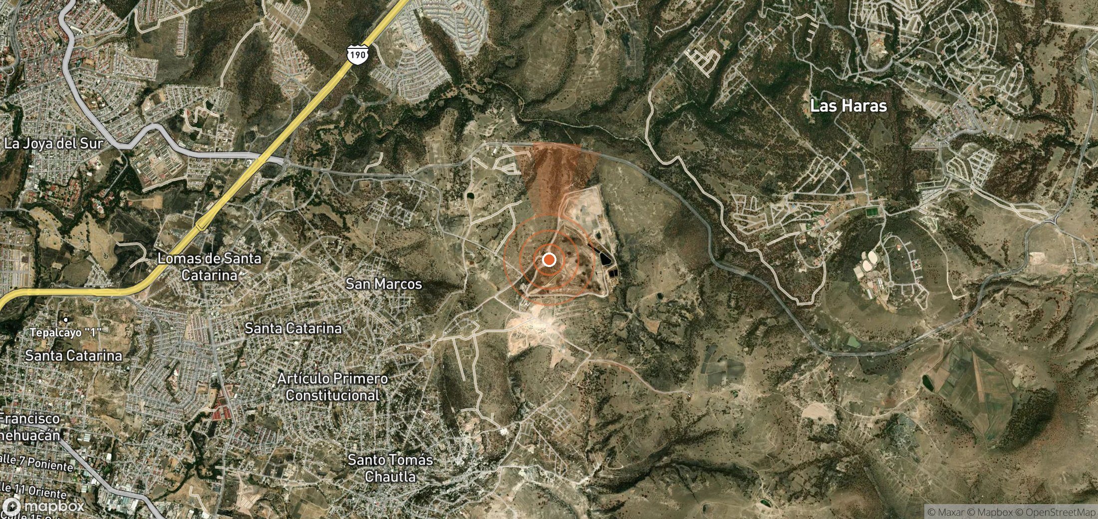 Satellite map of methane plume locations in Mexico