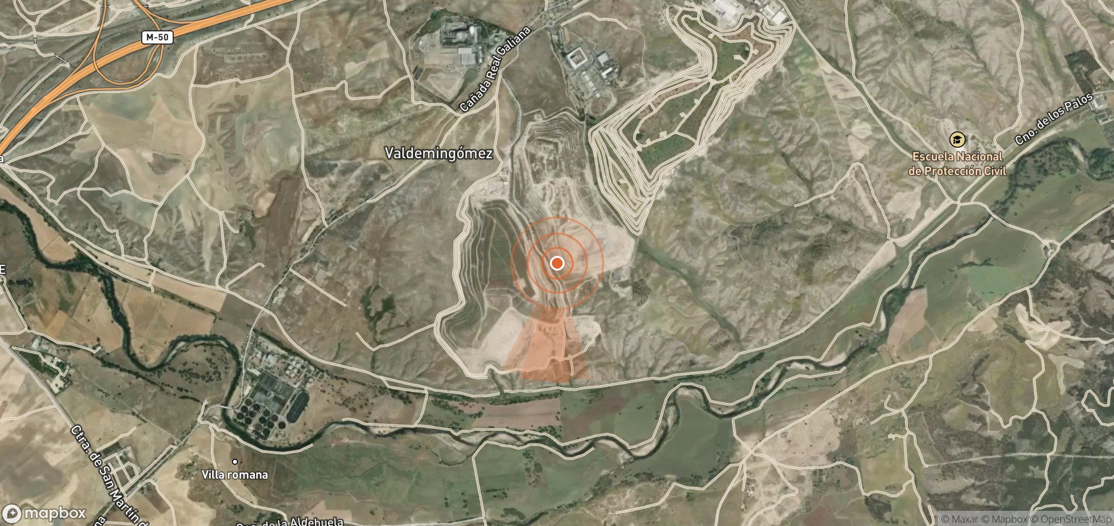 Satellite map of methane plume locations in Spain