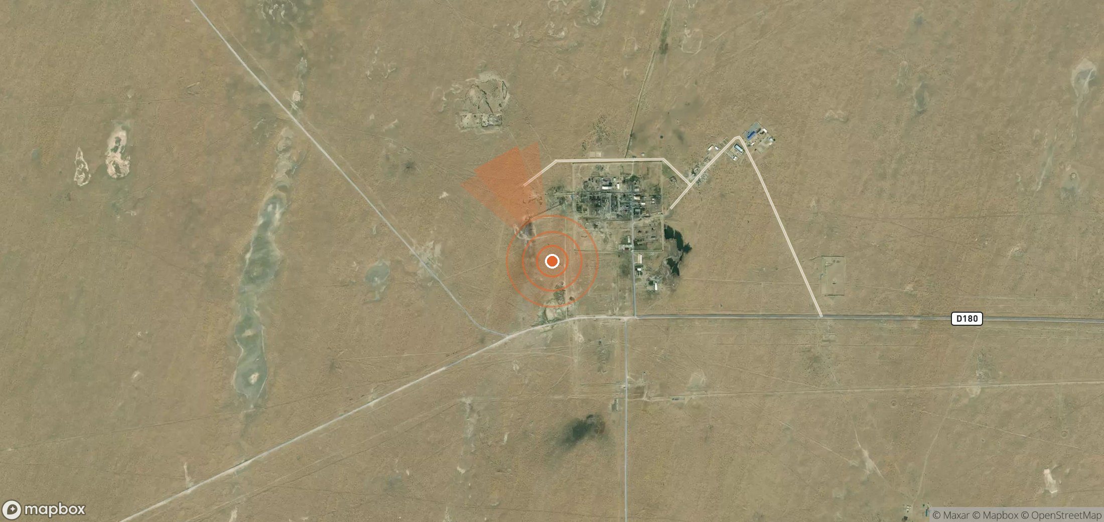 Satellite map of methane plume locations in Uzbekistan