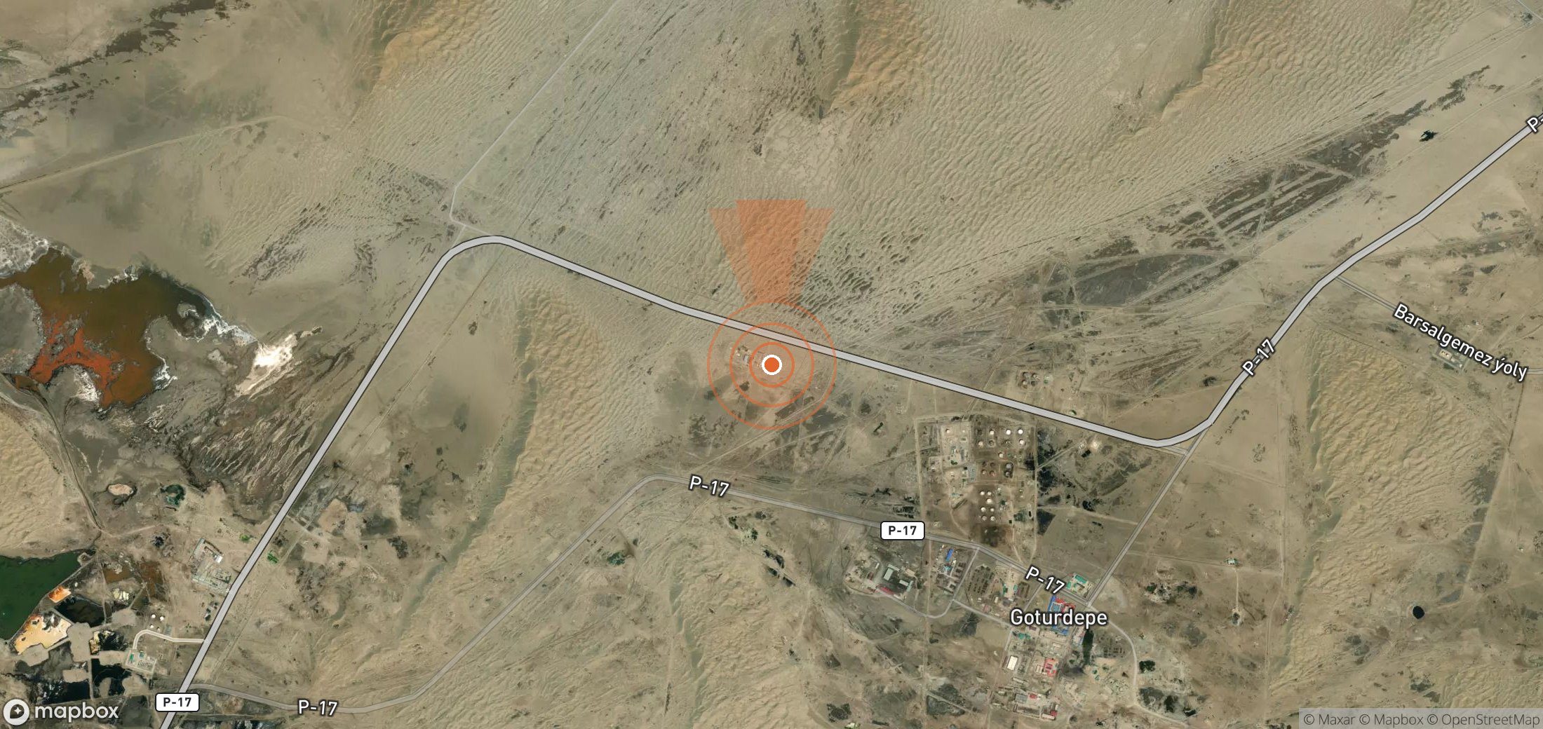 Mapa satelital de plumas de metano en Turkmenistán