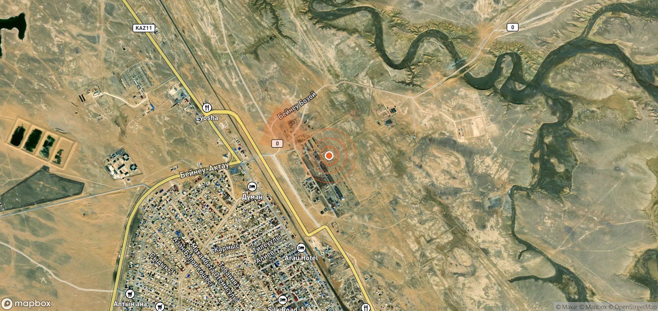Mapa satelital de plumas de metano en Kazajistán