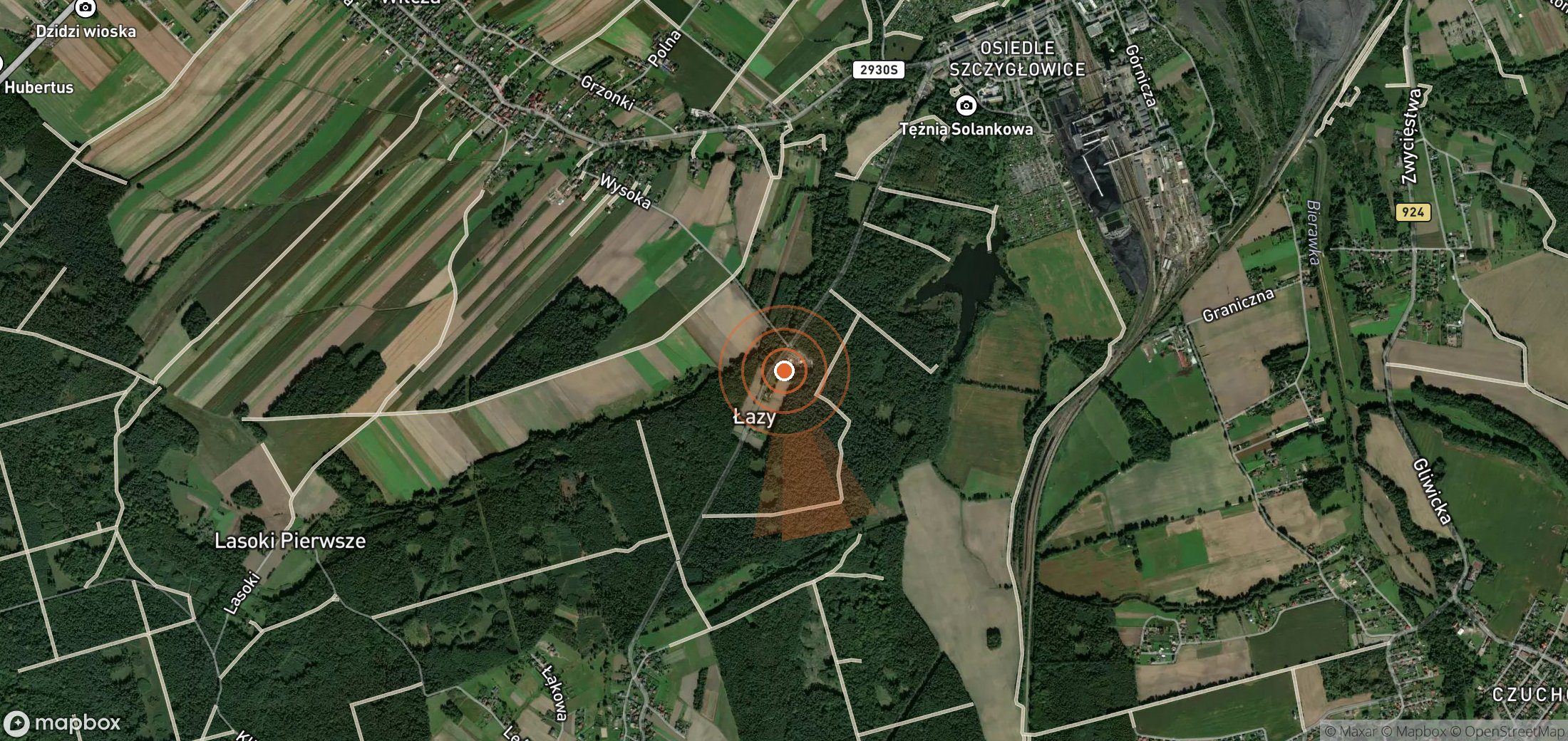 Satellite map of methane plume locations in Poland