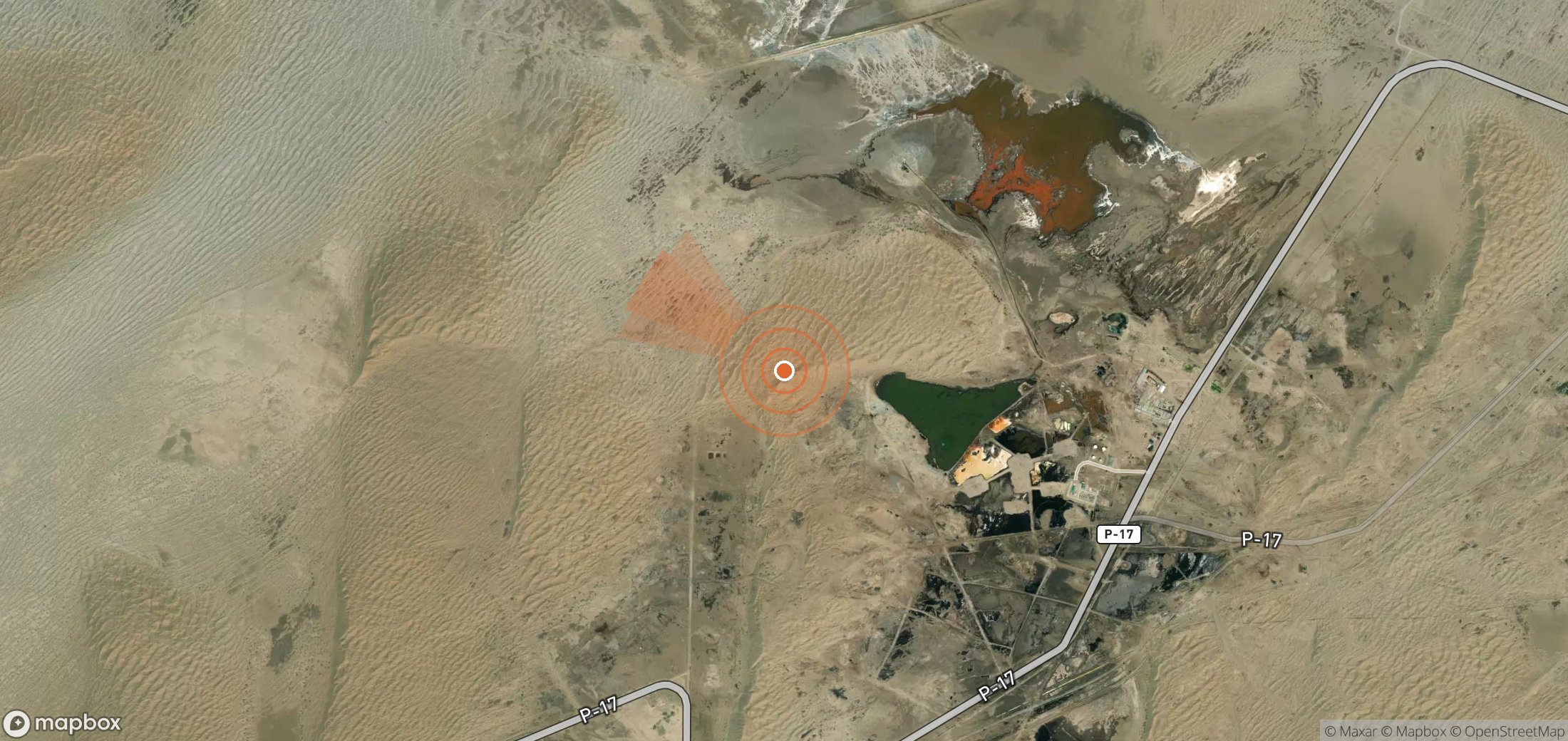 Mapa satelital de plumas de metano en Turkmenistán