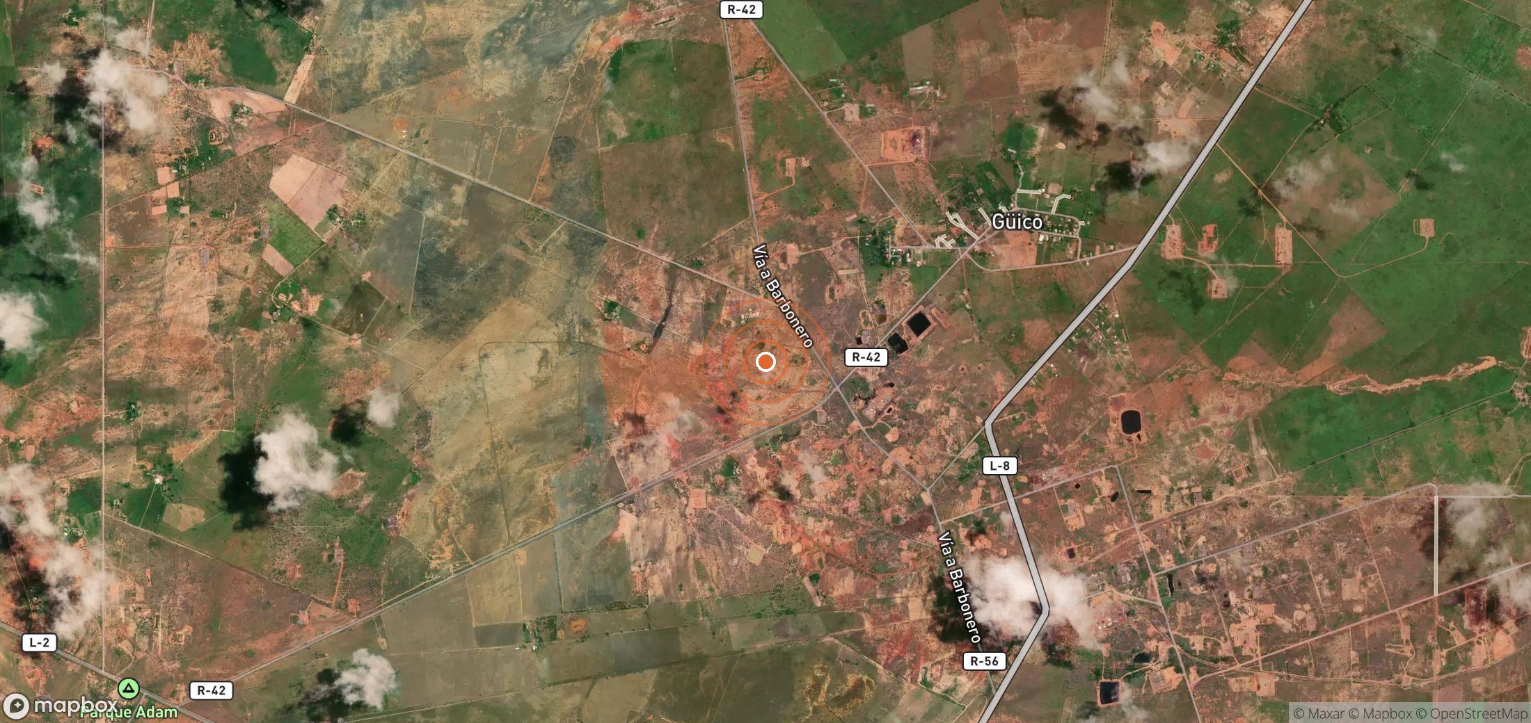 Mapa satelital de plumas de metano en Venezuela