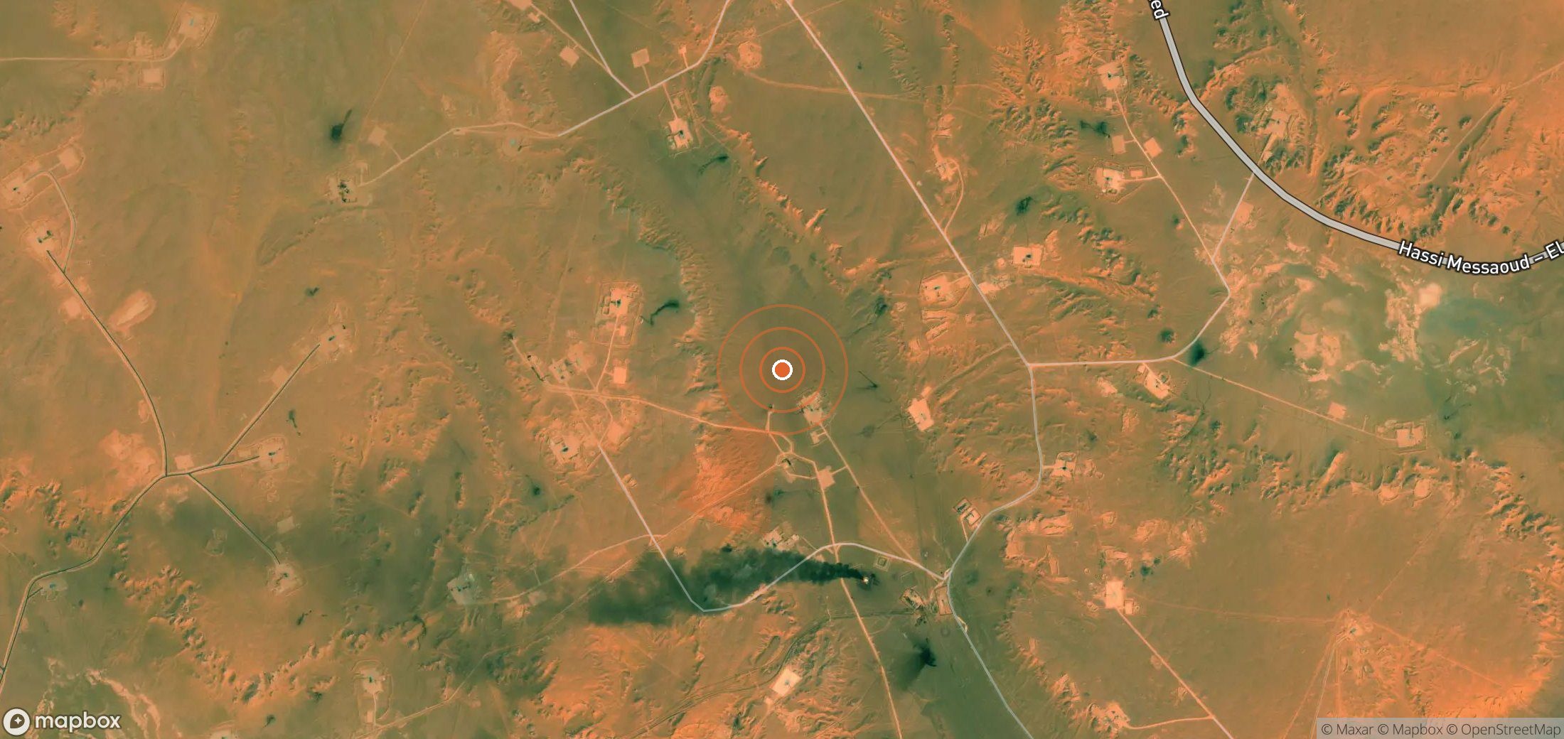 Mapa satelital de plumas de metano en Argelia