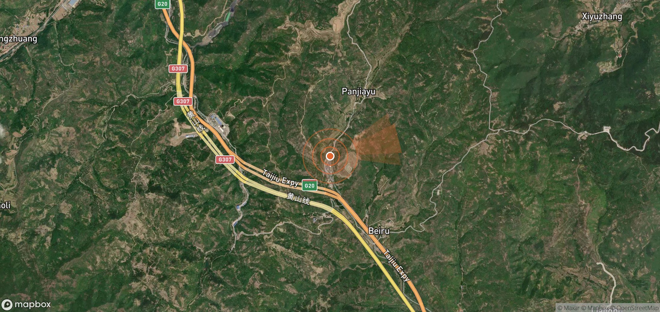 Satellite map of methane plume locations in China