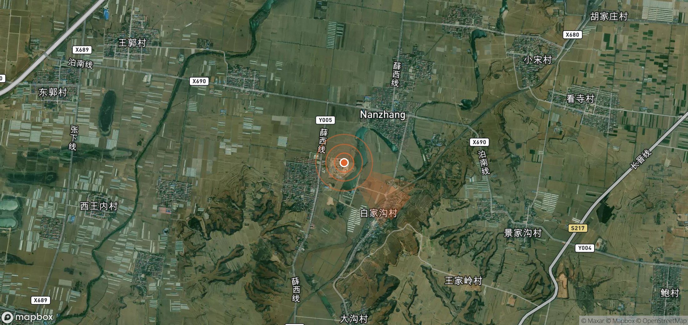 Mapa satelital de plumas de metano en China