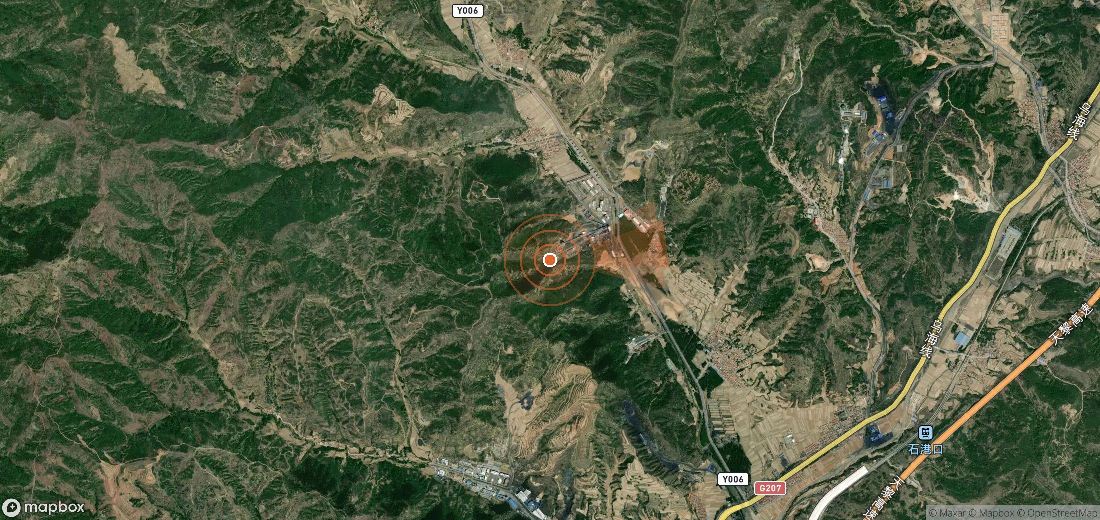 Satellite map of methane plume locations in China