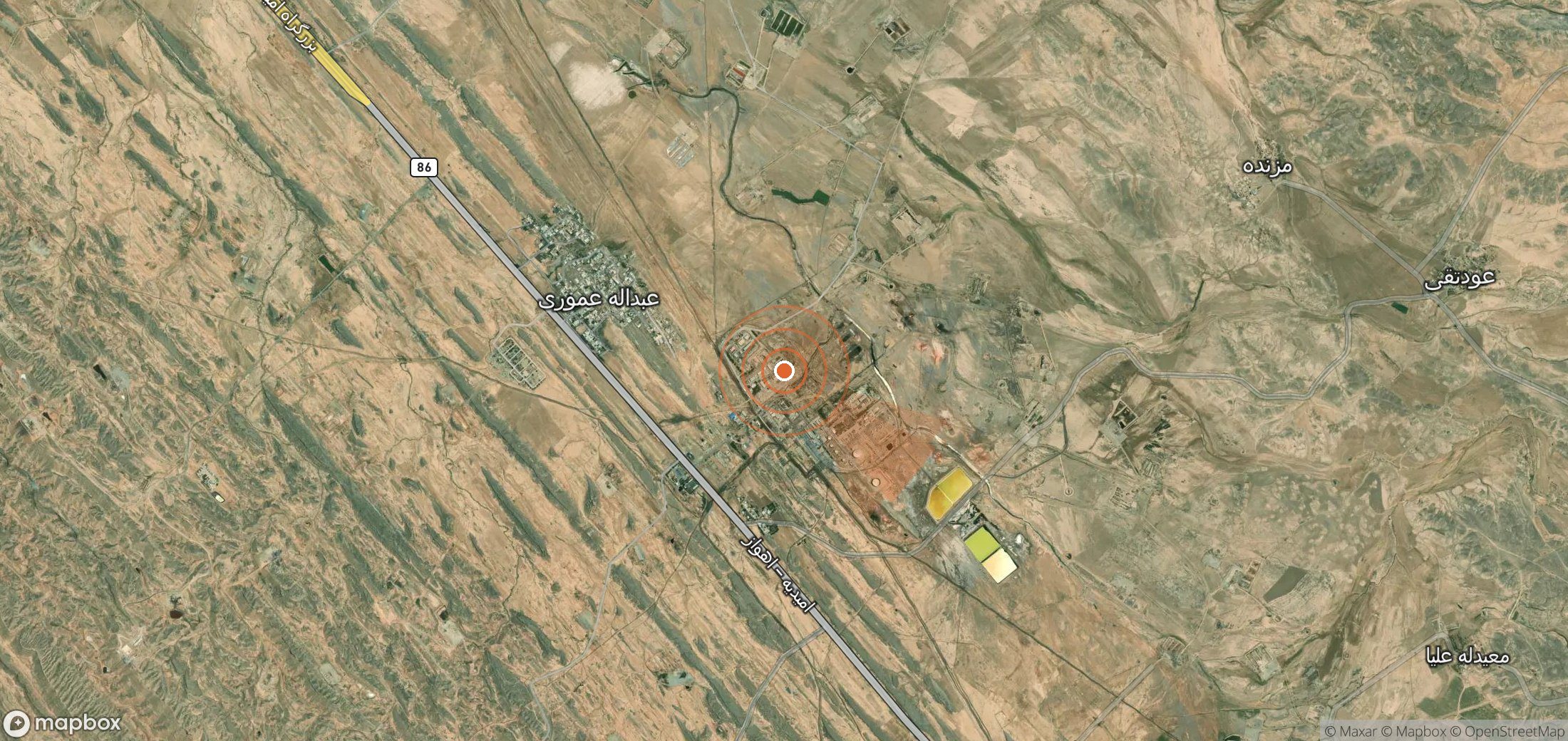 Mapa satelital de plumas de metano en Irán