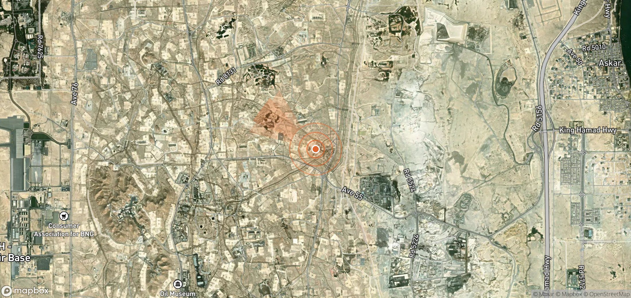 Mapa satelital de plumas de metano en Baréin