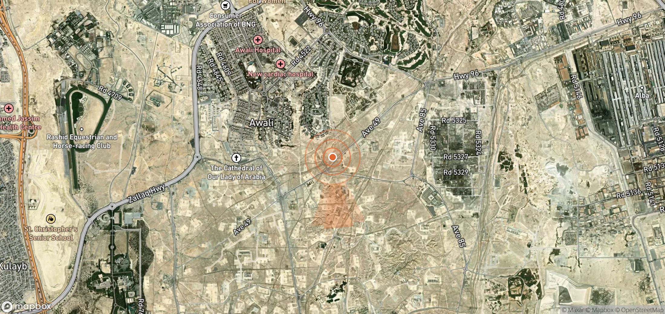 Satellite map of methane plume locations in Bahrain