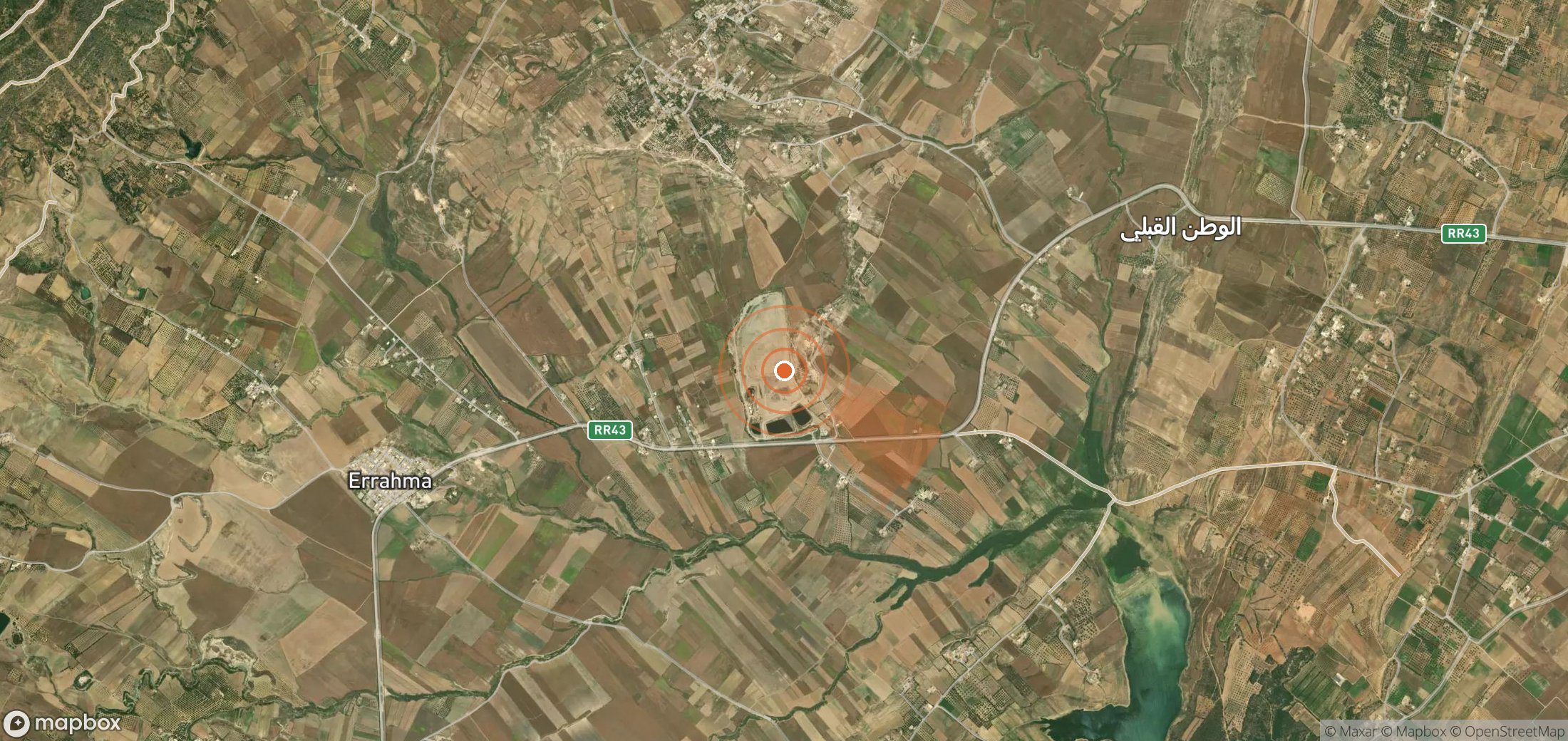 Satellite map of methane plume locations in Tunisia