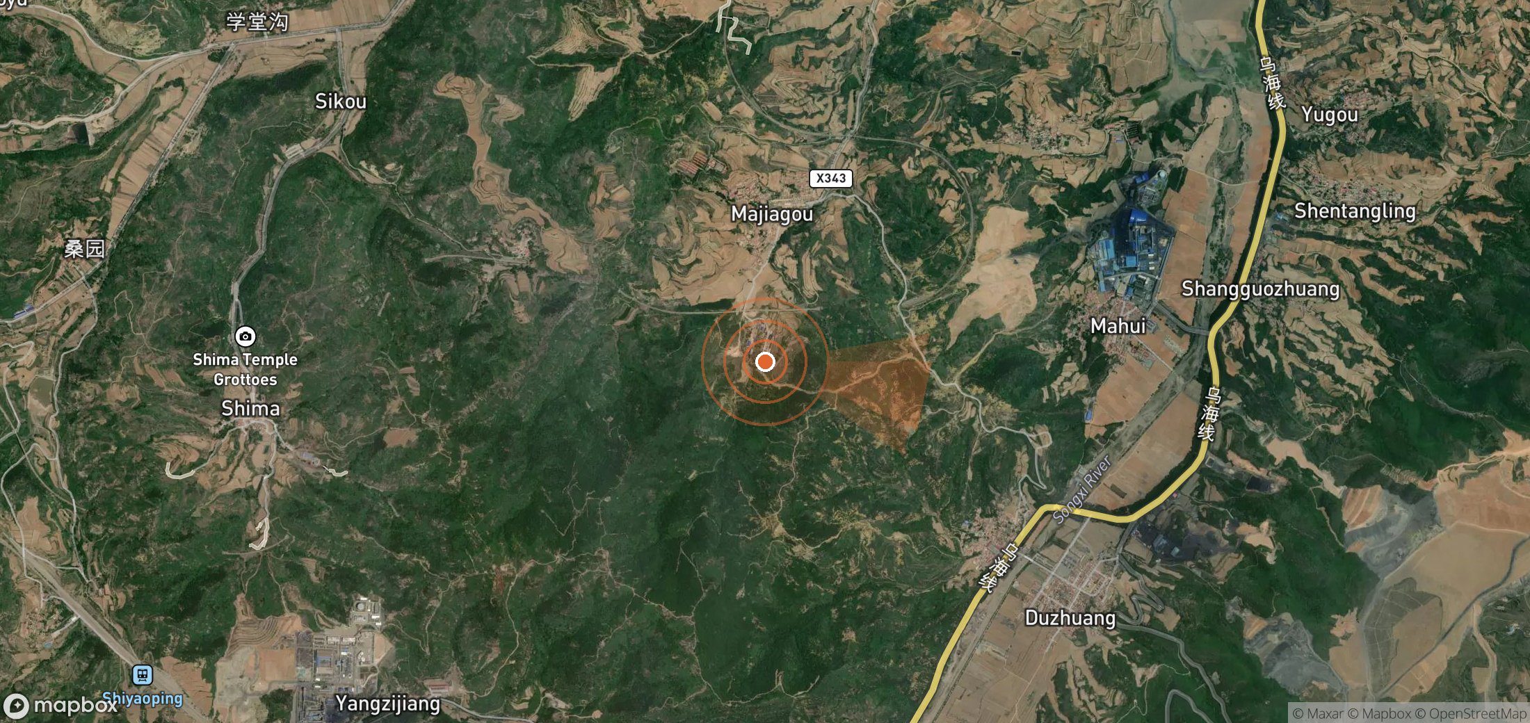 Satellite map of methane plume locations in China