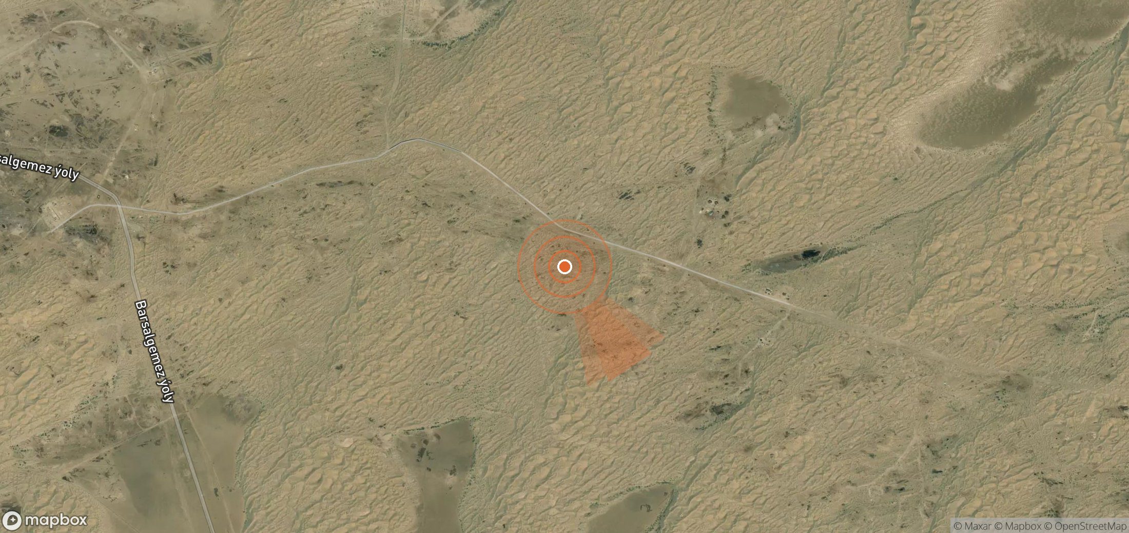 Satellite map of methane plume locations in Turkmenistan